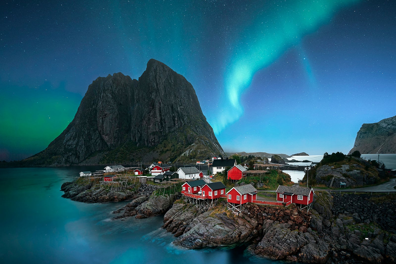 Northern lights visible over Lofoten, Norway