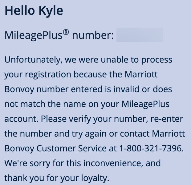 Registering for Marriott status as a United elite error