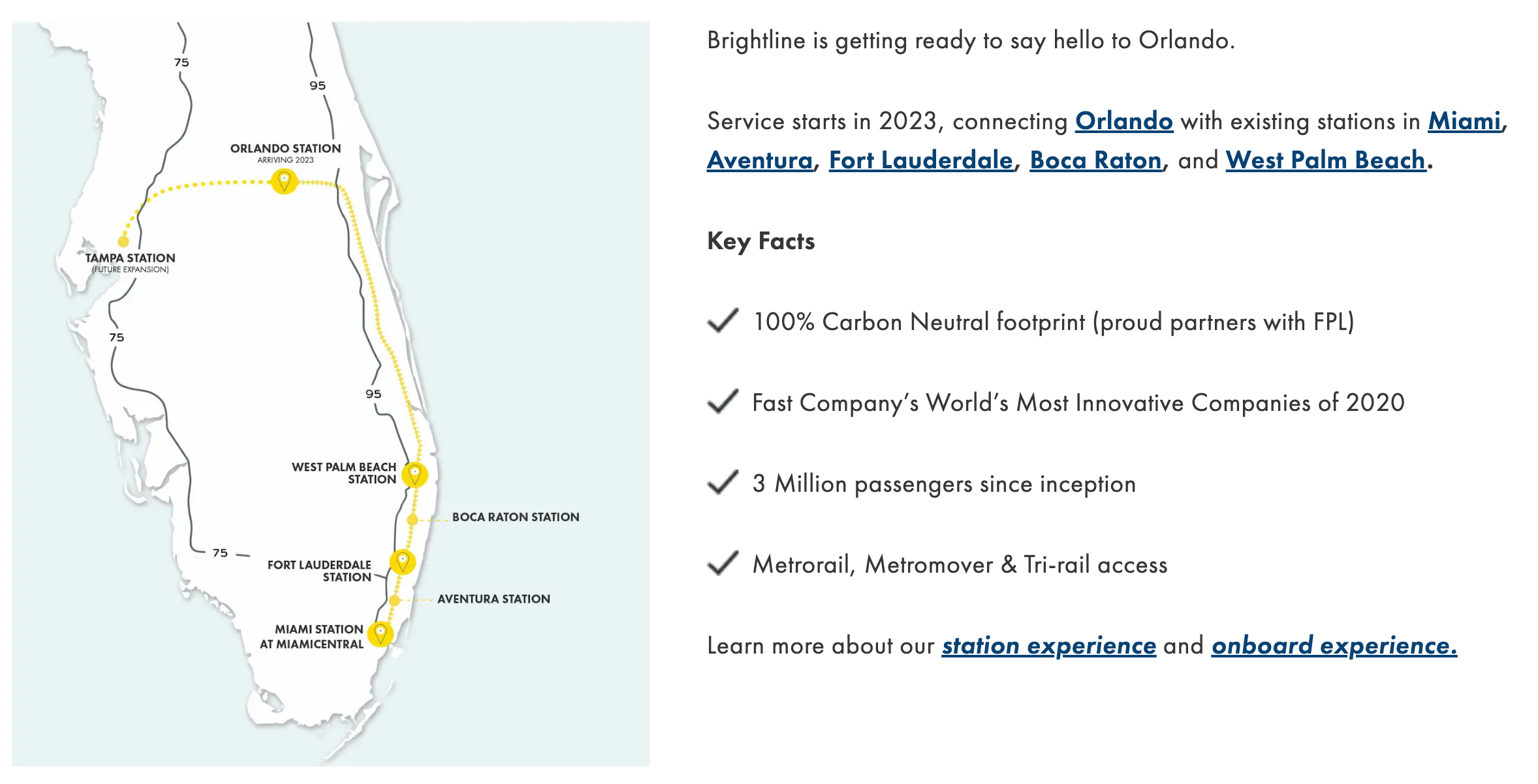 Map of Brightline destinations.