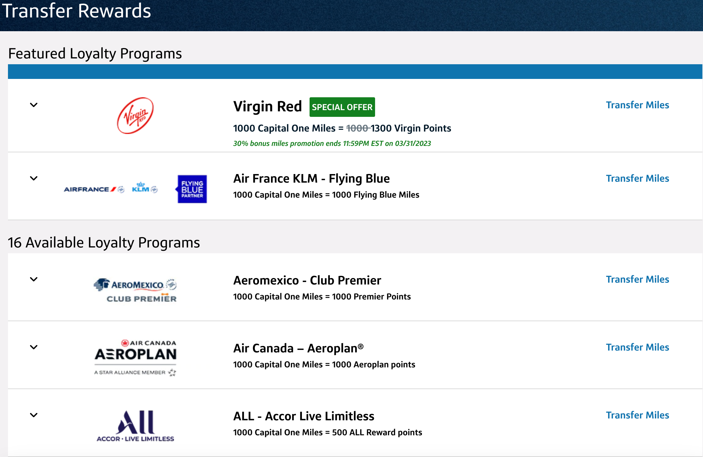 Transferring Capital One miles