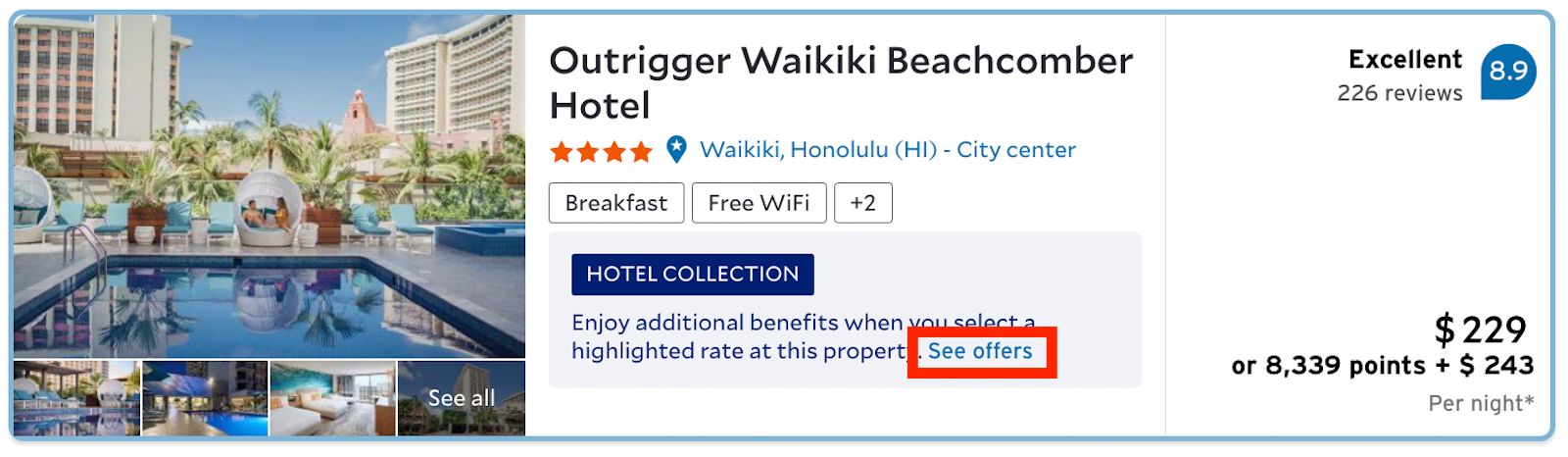 a hotel in Waikiki flagged as part of Citi's Hotel Collection with extra benefits