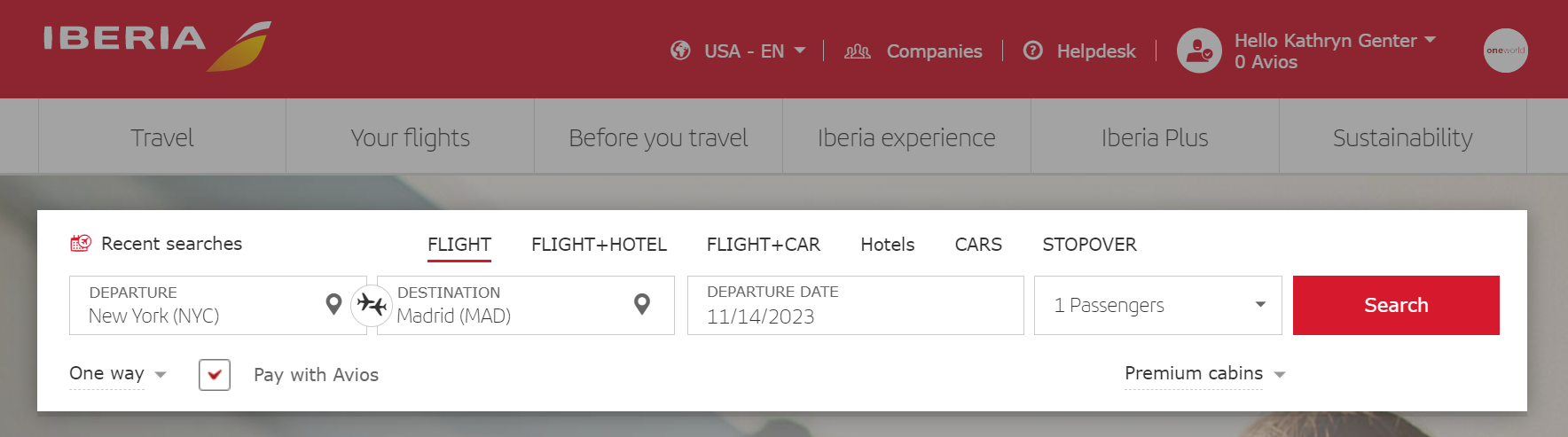 Booking an Iberia award with Avios