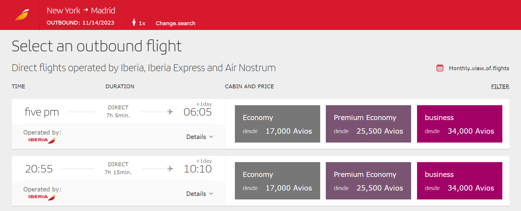 Booking an Iberia award with Avios