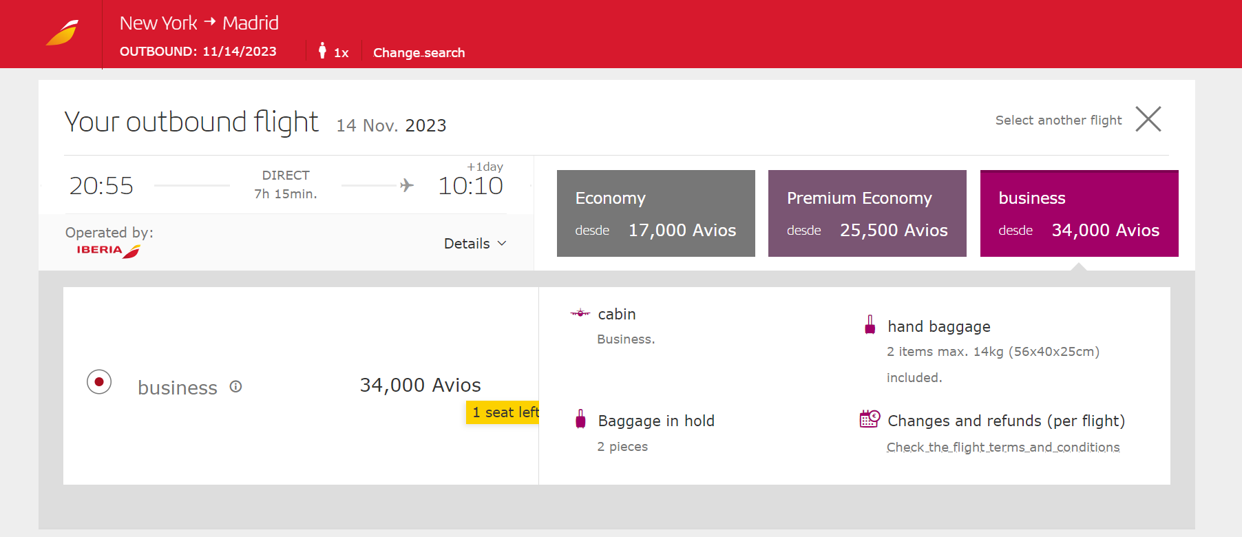 Booking an Iberia award with Avios