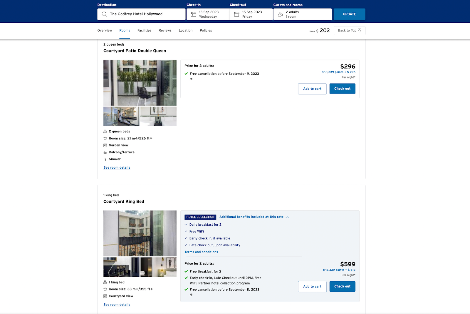 room rates for a hotel booking in Citi's travel portal