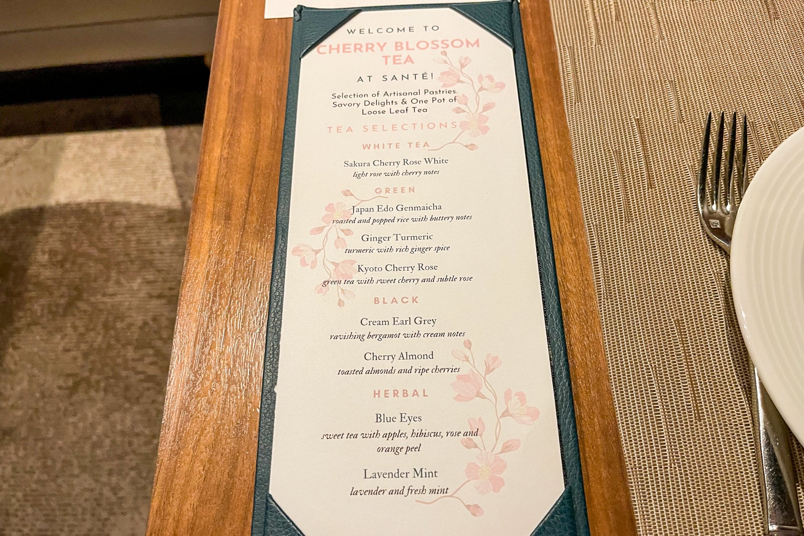 Afternoon tea menu at the Ritz-Carlton, Pentagon City