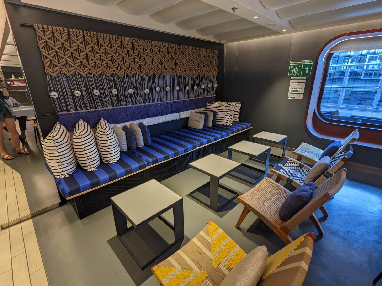 Cozy coffee bar seating on a cruise ship