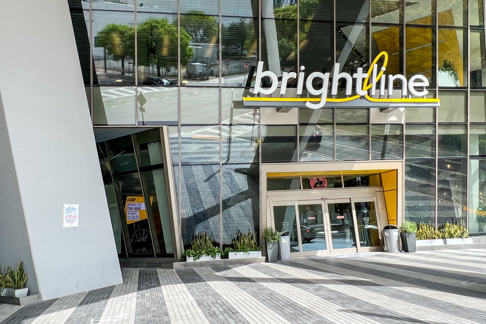 An exterior shot showing the entrance to the Brightline station in Miami