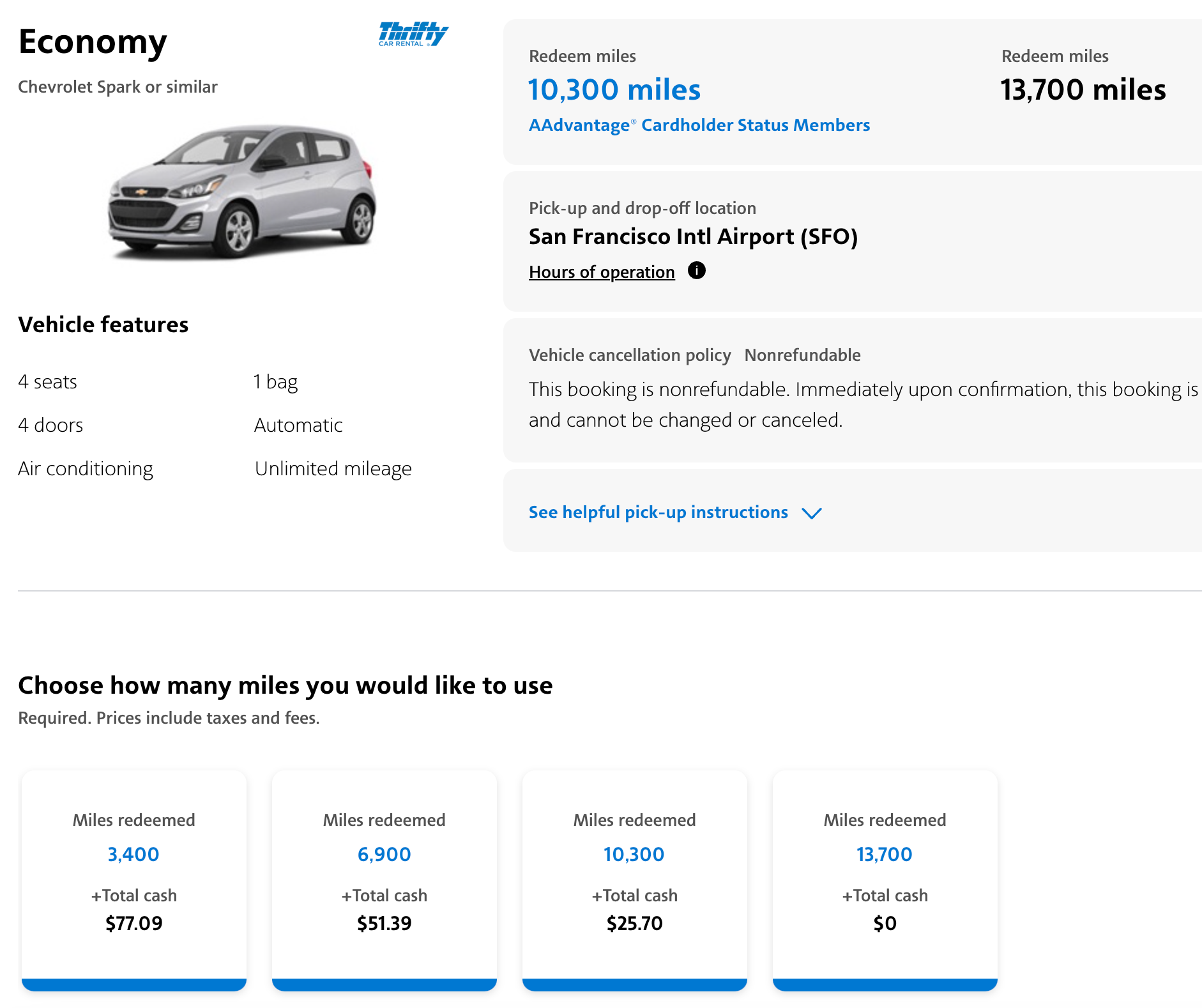 Miles + cash for AA rental car