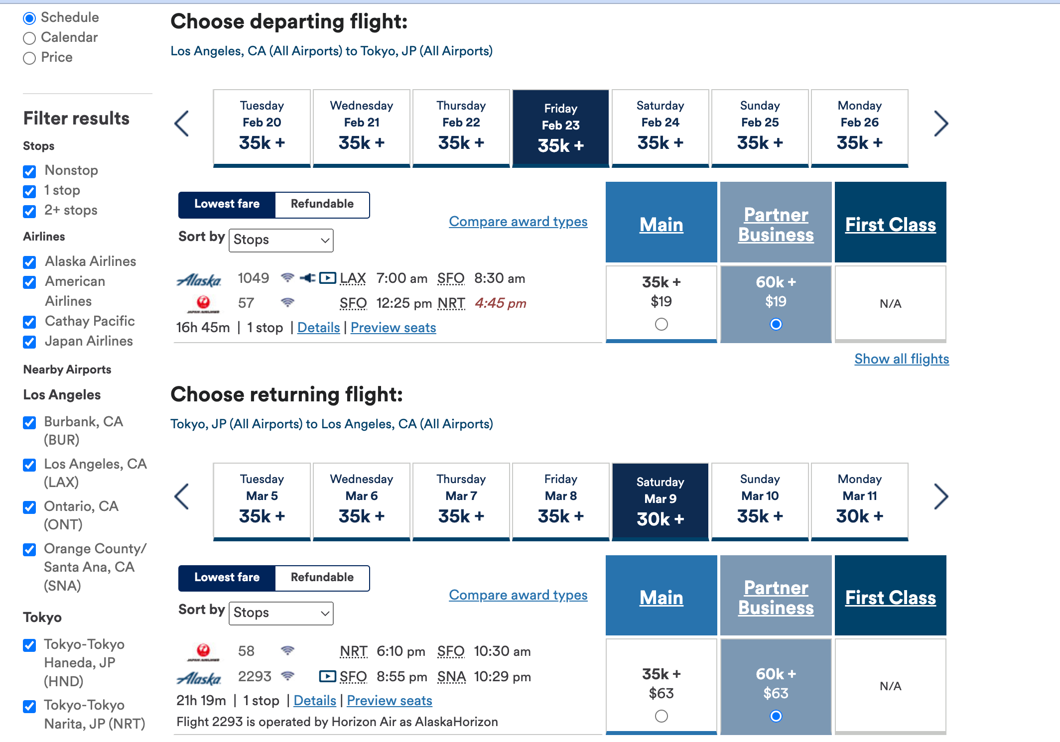 Business class from LAX to Tokyo using Alaska Mileage Plan miles. ALASKA AIRLINES