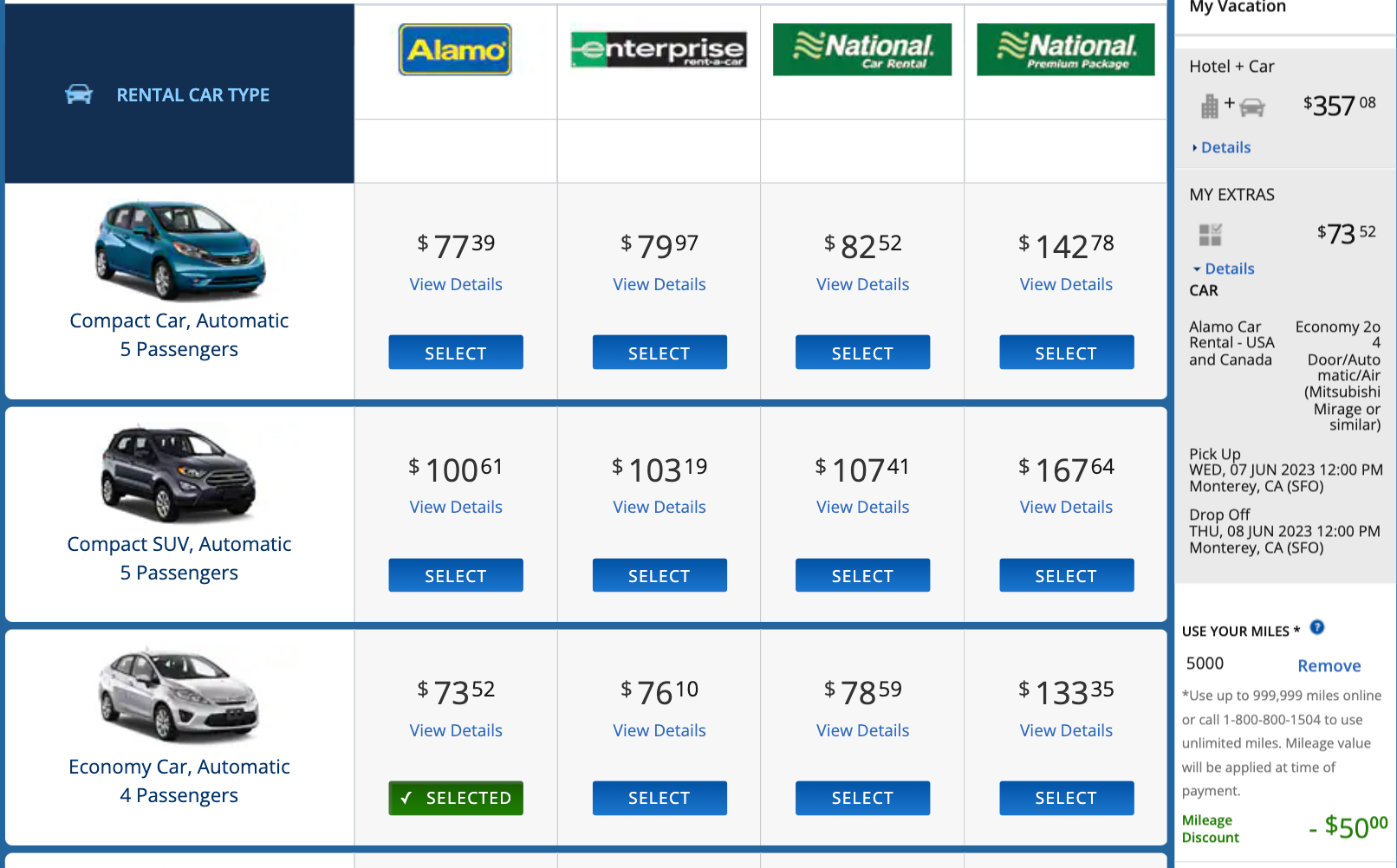 Using SkyMiles for a rental car