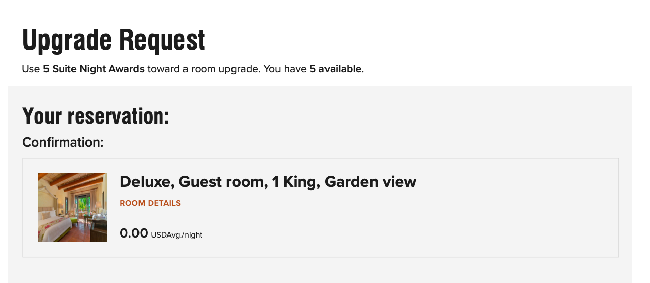 screenshot of Marriott Suite Night Upgrade