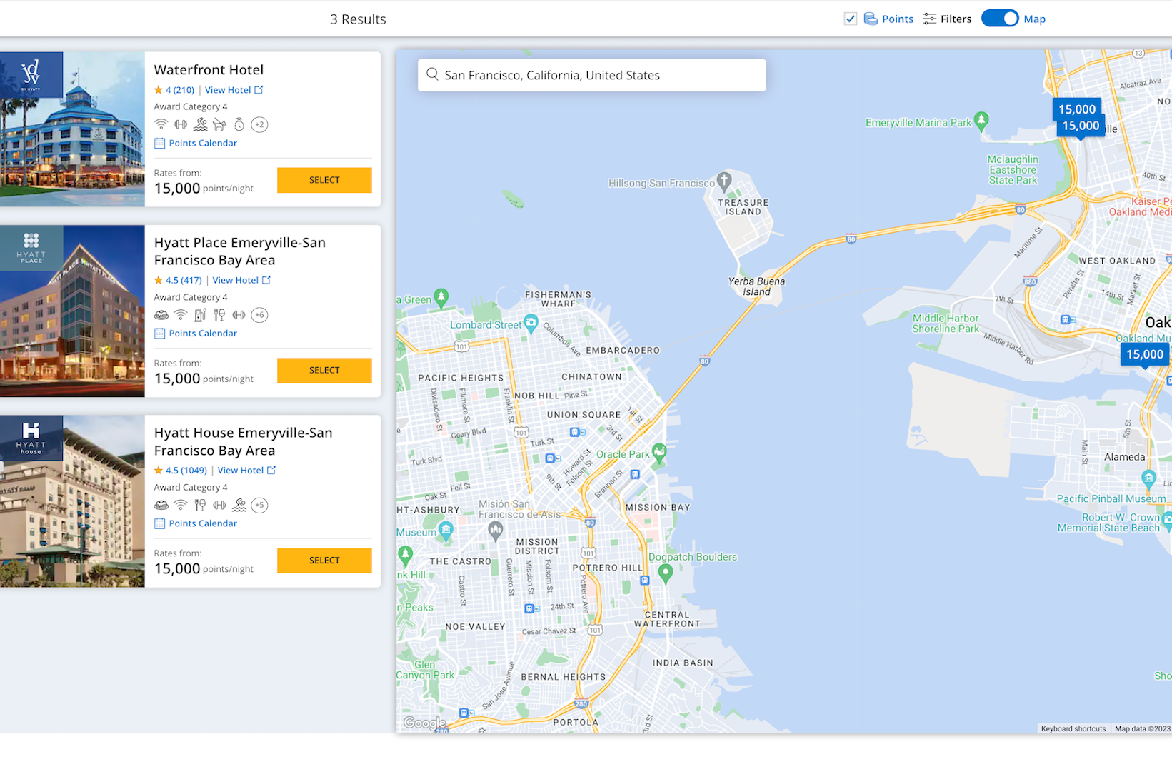 hotels in Oakland on Hyatt website, matching filters applied