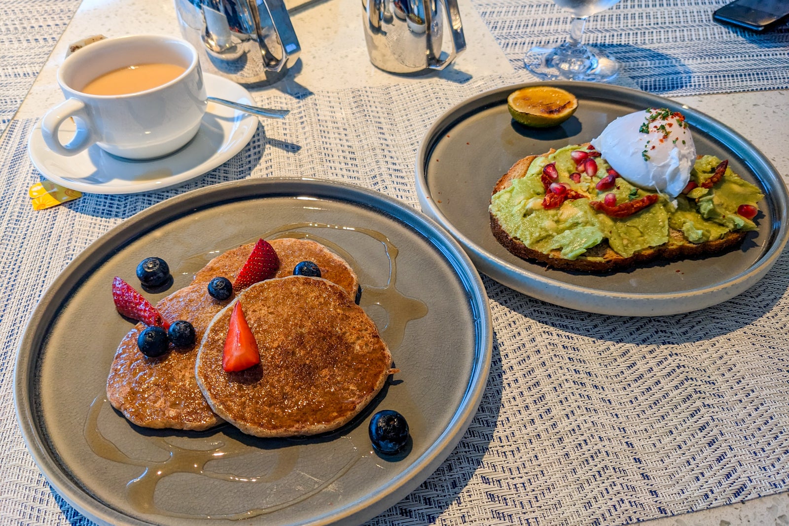 Pancakes and avocado toast on a cruise ship