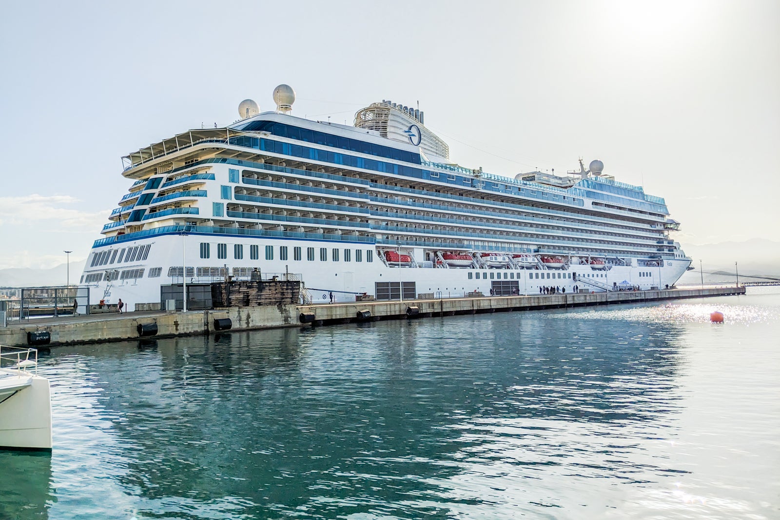Vista cruise ship docked in Corsica.