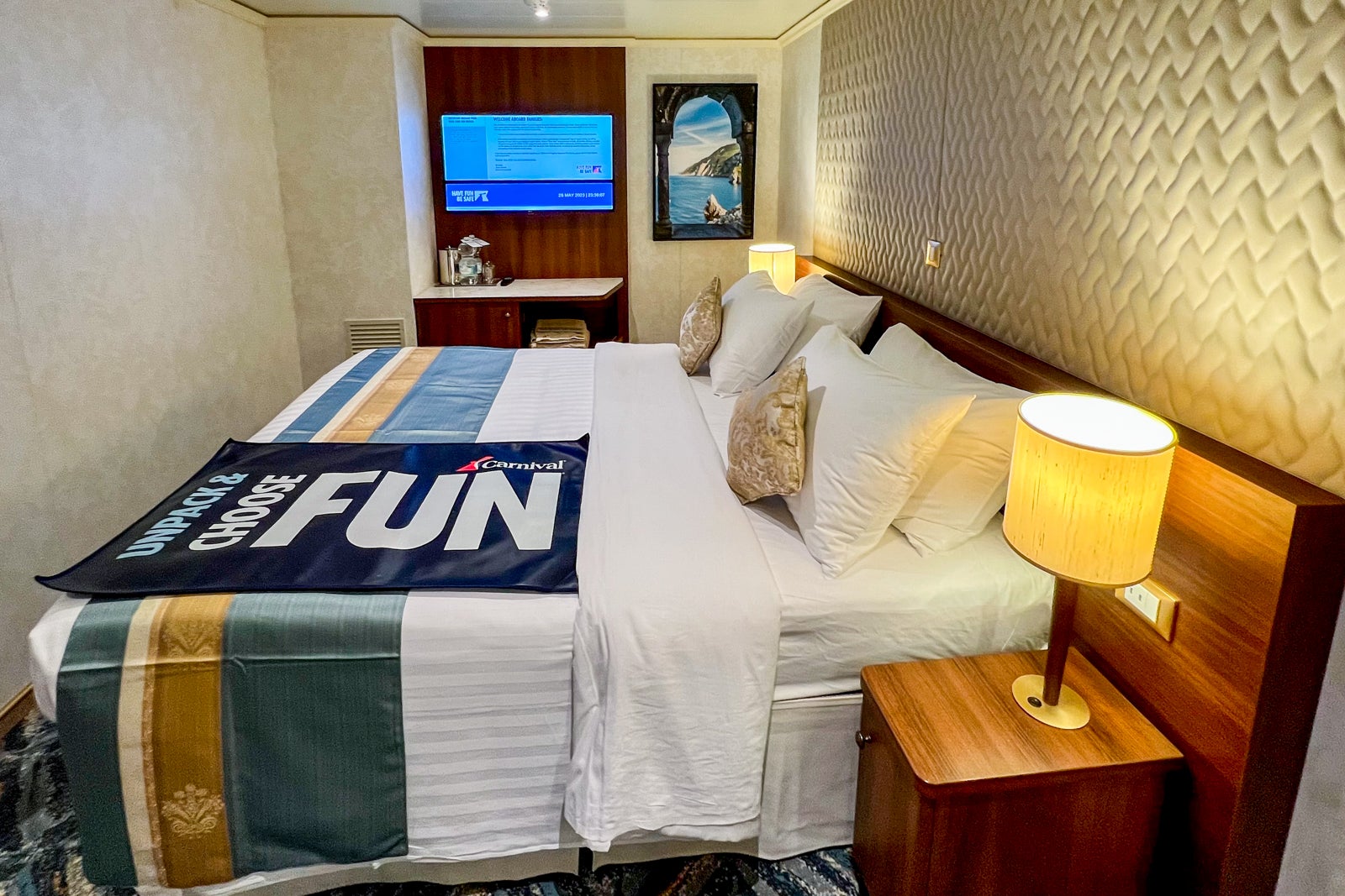 Inside cabin on Carnival Venezia. 