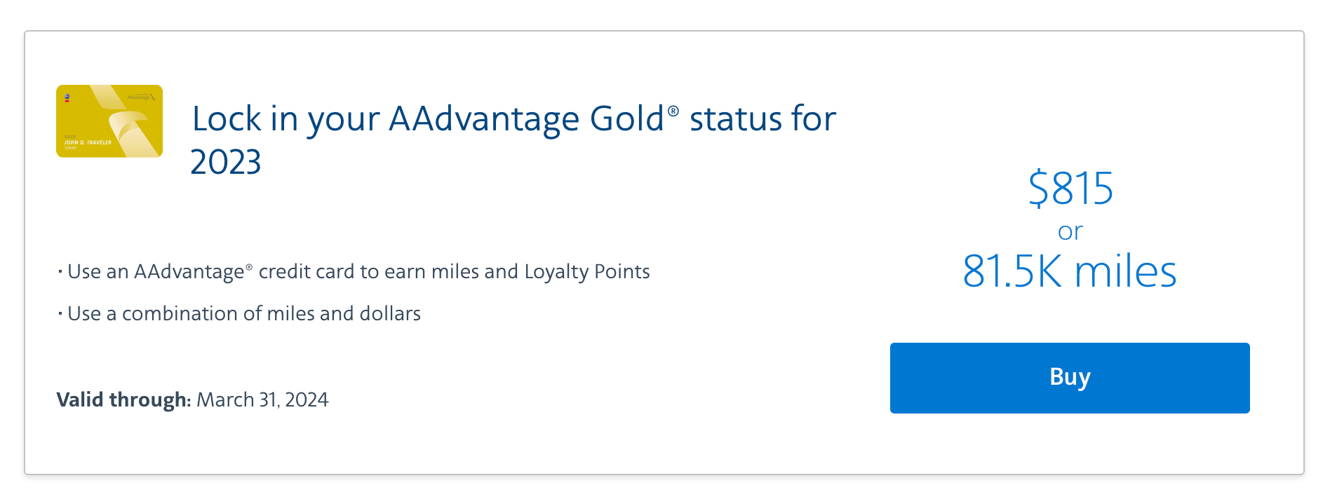 AA Gold status buy up 1