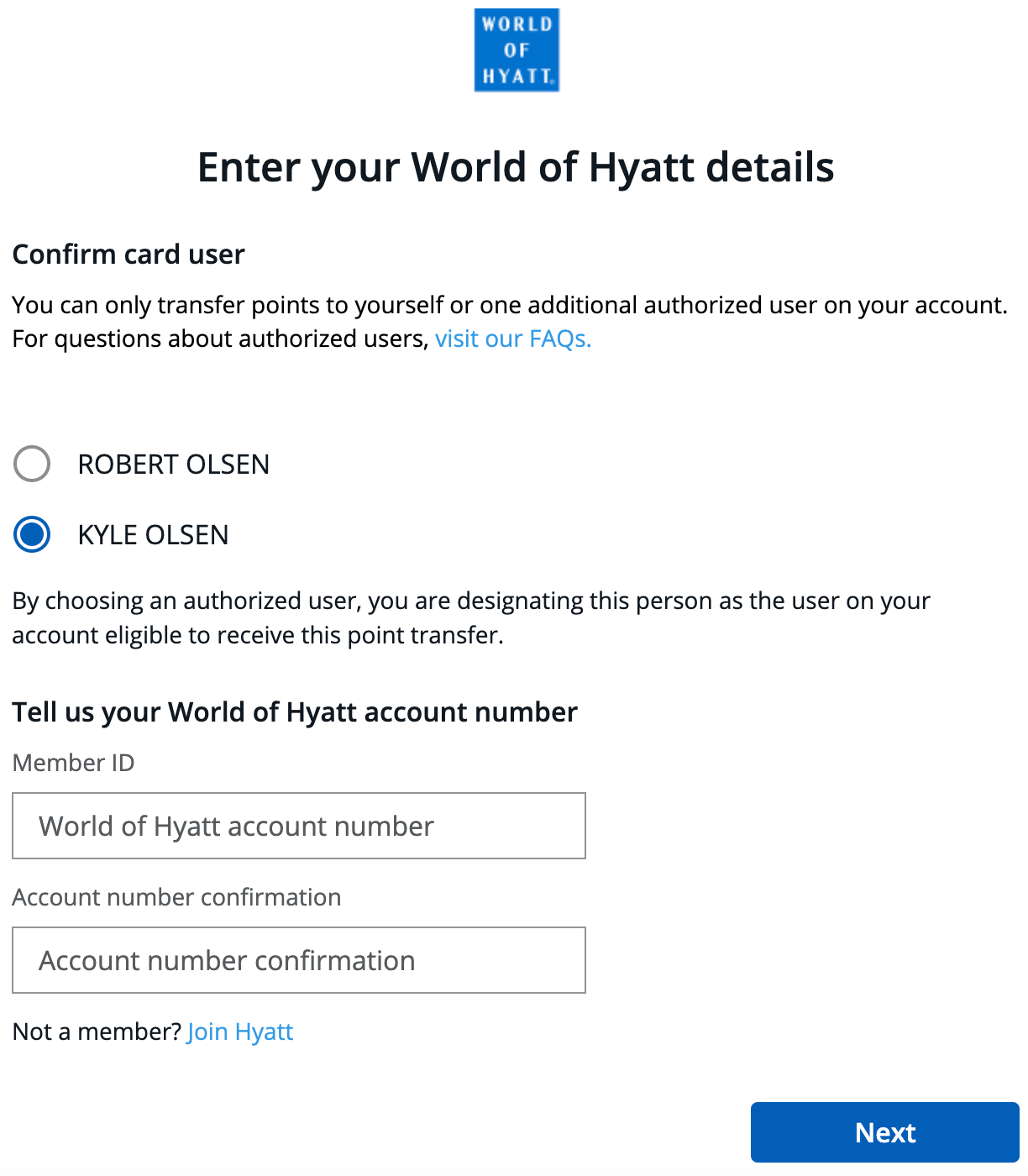 Enter Hyatt details on Chase