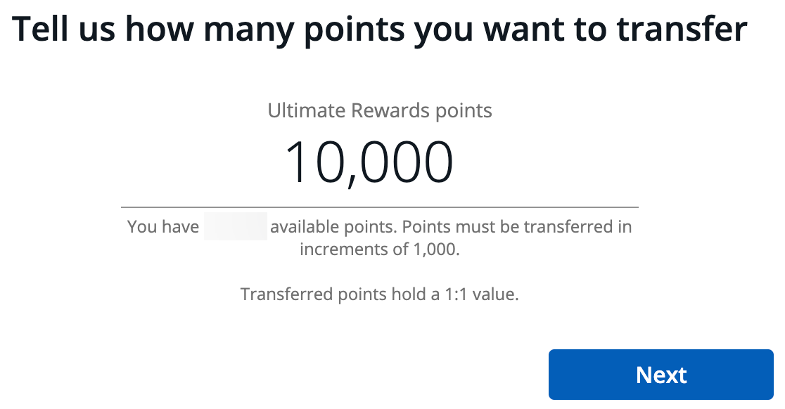 Enter how many Chase points you want to transfer to Hyatt