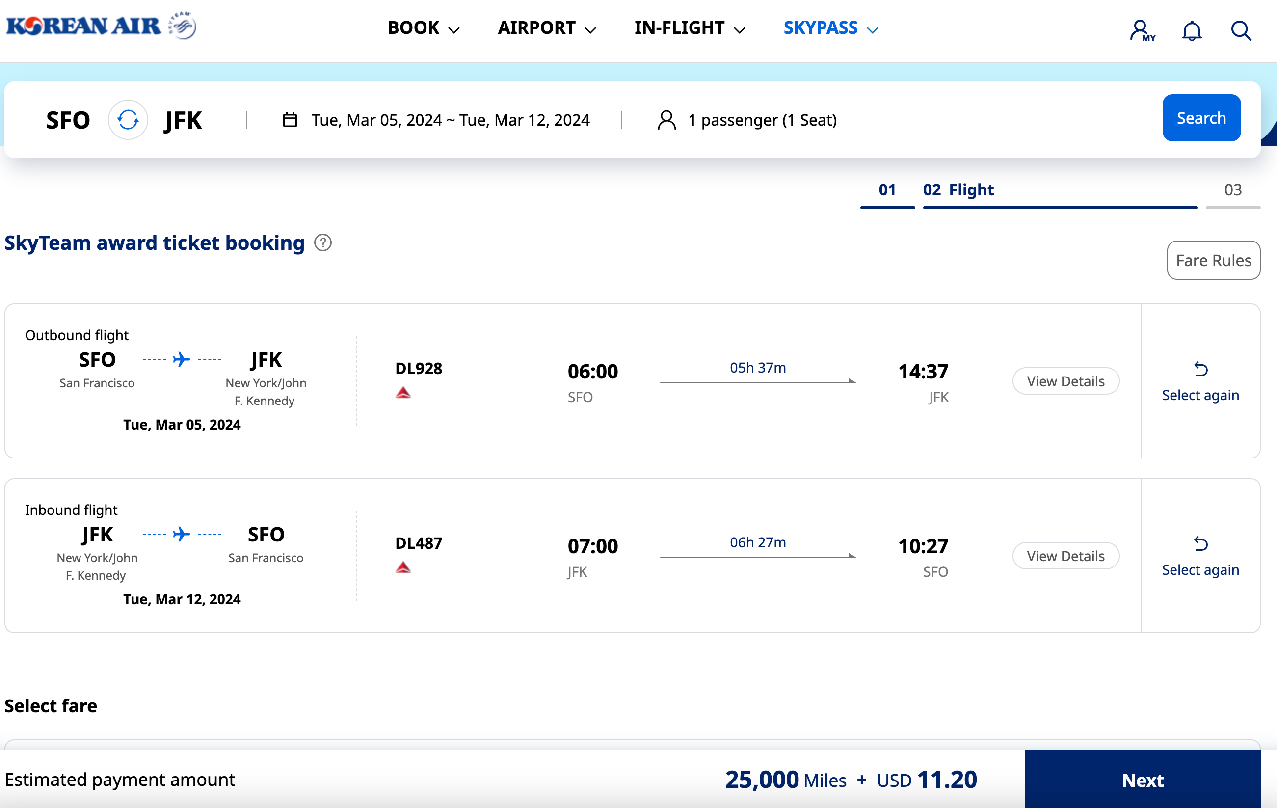 Korean Air Delta flight booking