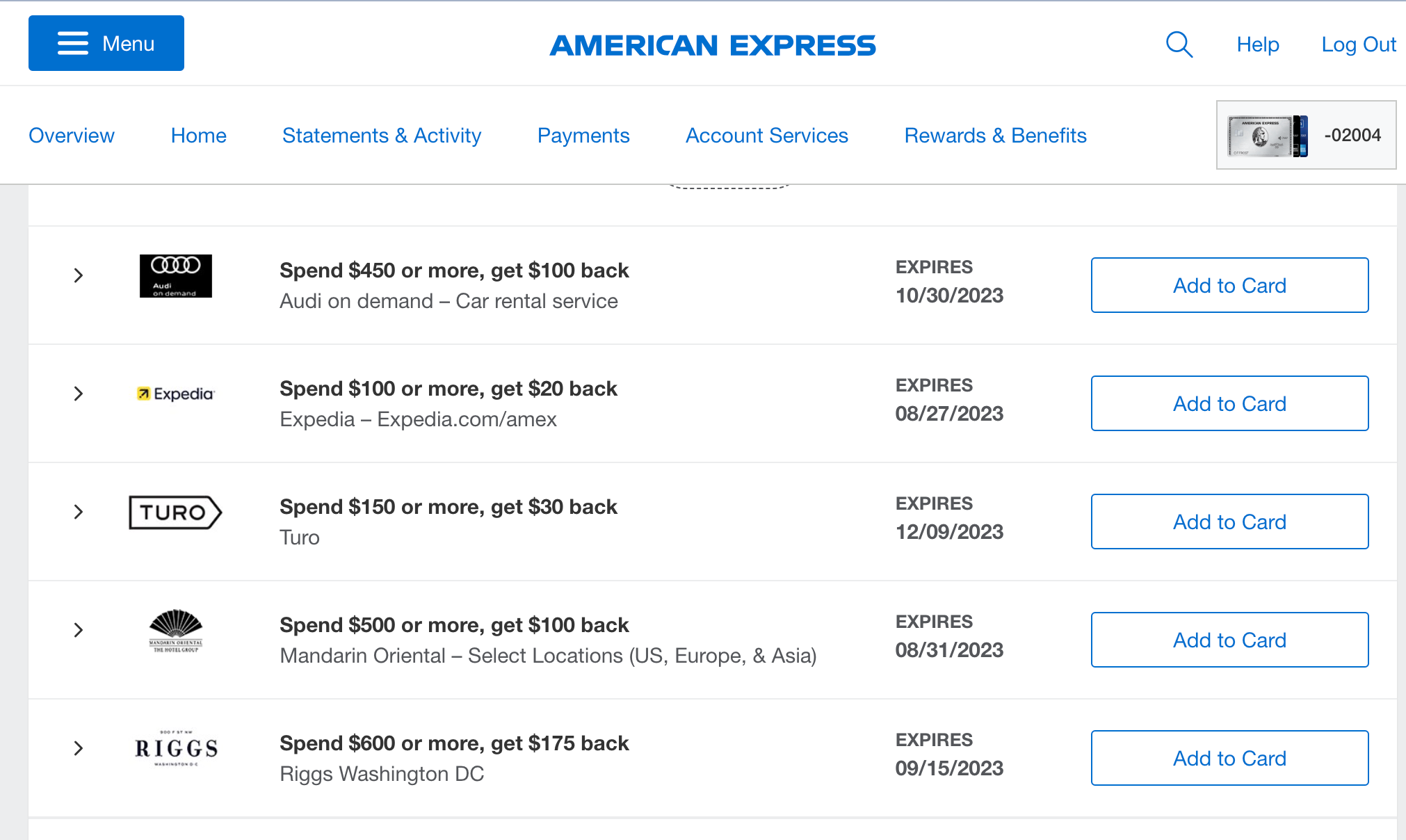 American Express offers.