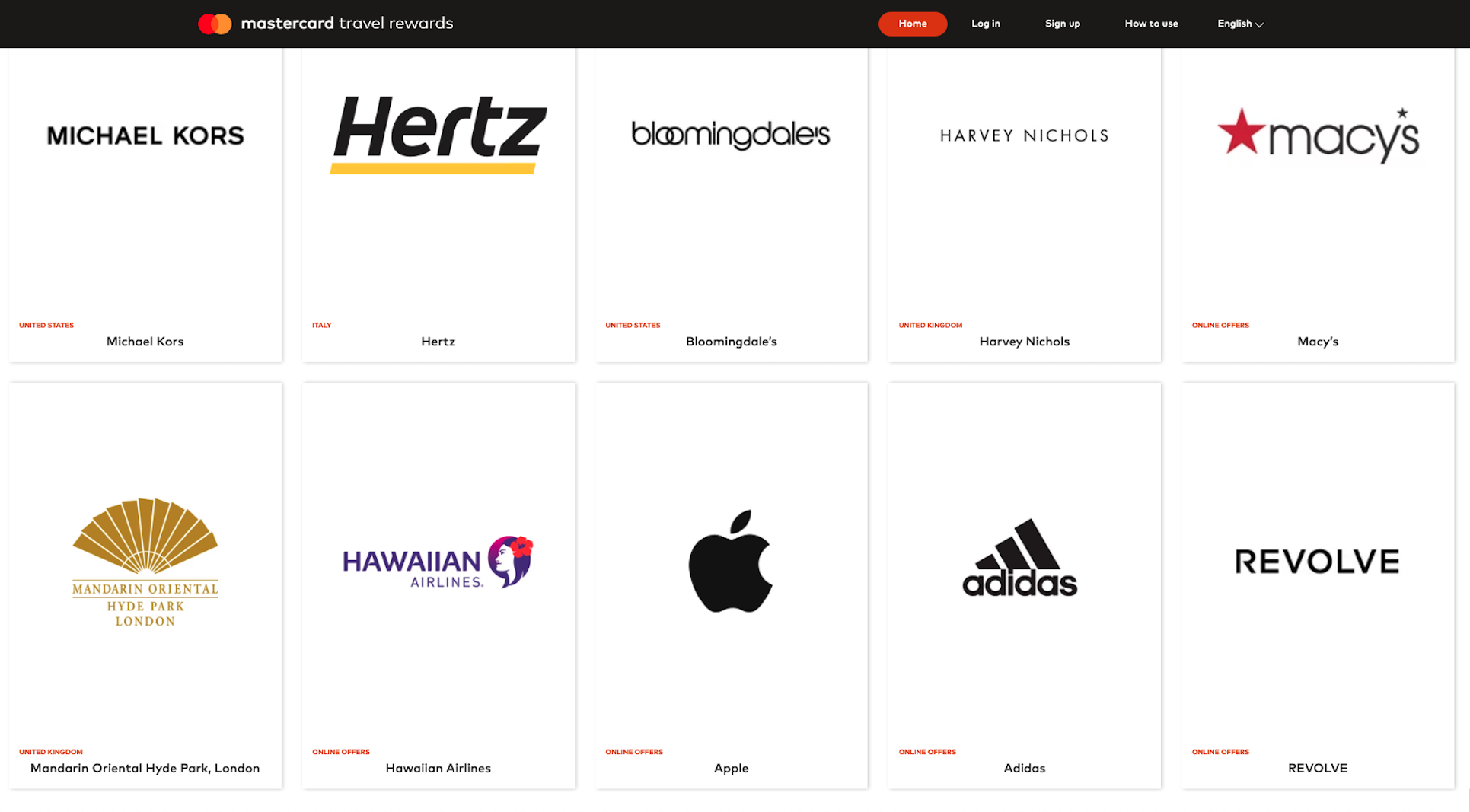 A selection of participating merchants in Mastercard Travel Rewards