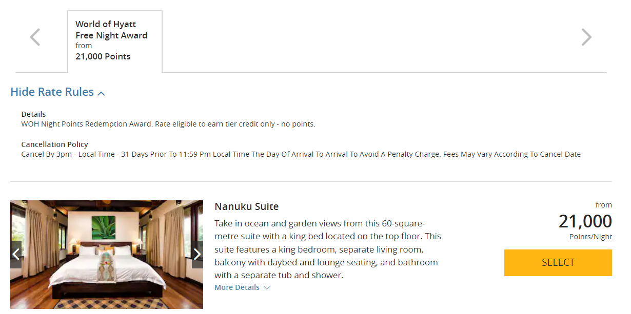 Redeem Hyatt points for Nanuku Fiji 