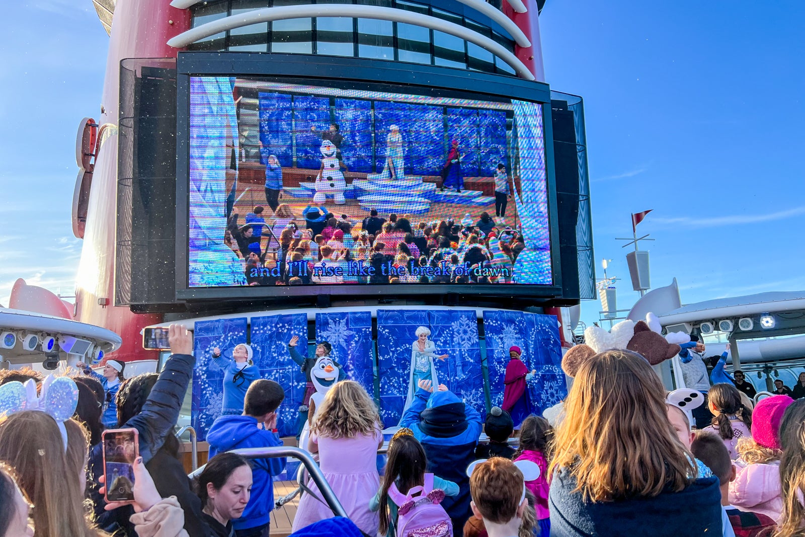 Frozen on-deck party on Disney Wonder.
