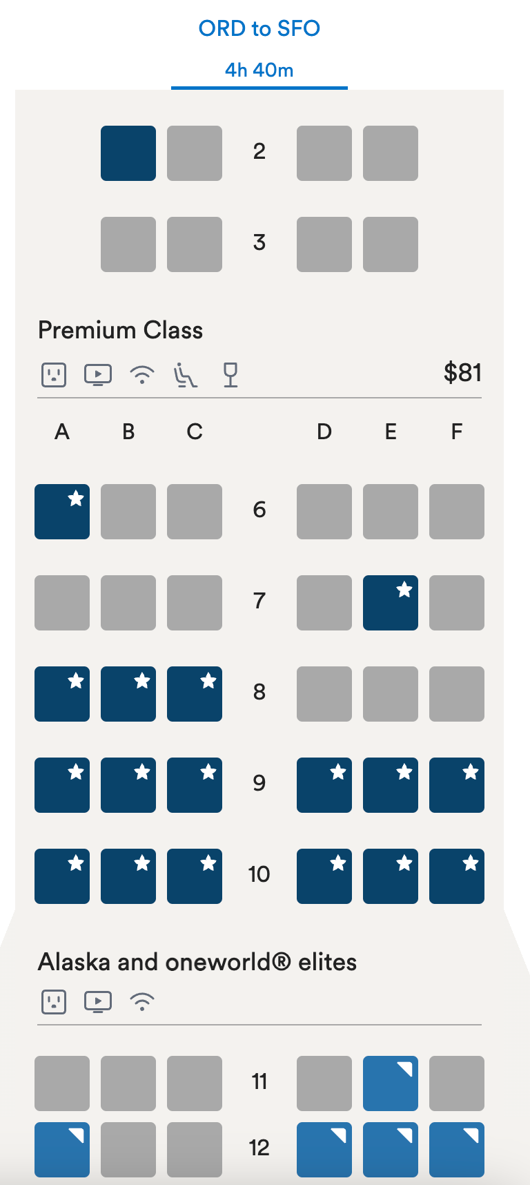 Alaska seat map $81 for premium class