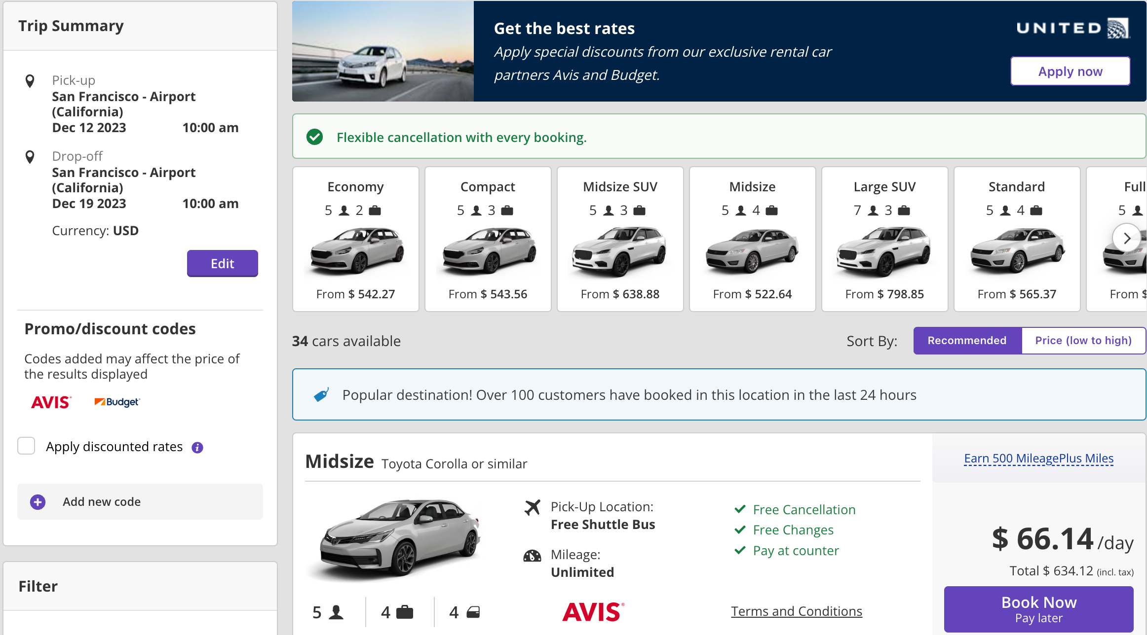 Booking a rental car with United Airlines