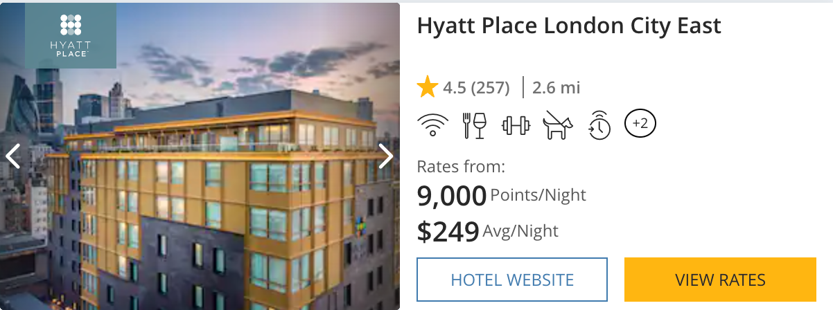 Hyatt Place London City East cash vs points