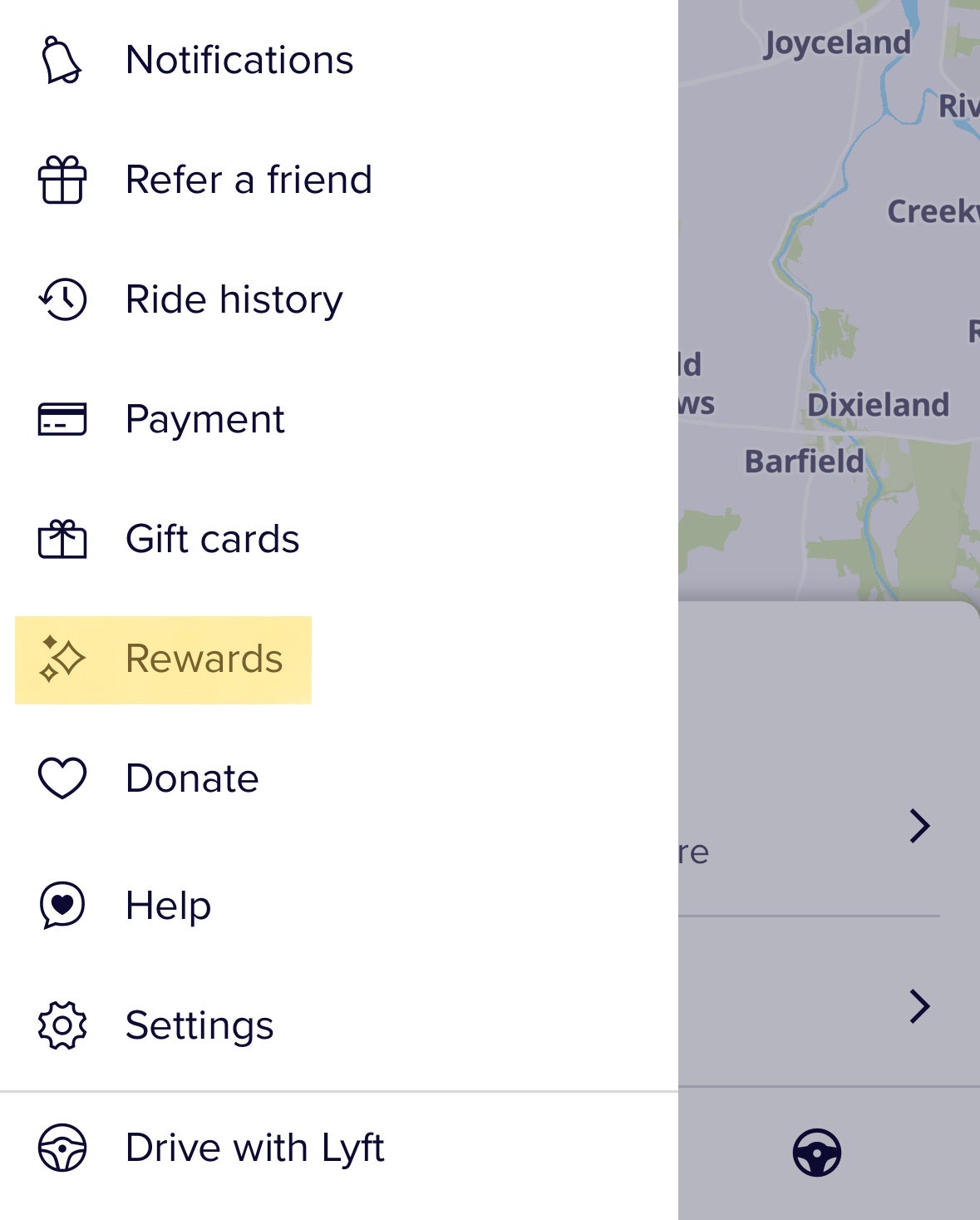 Select Lyft "Rewards"