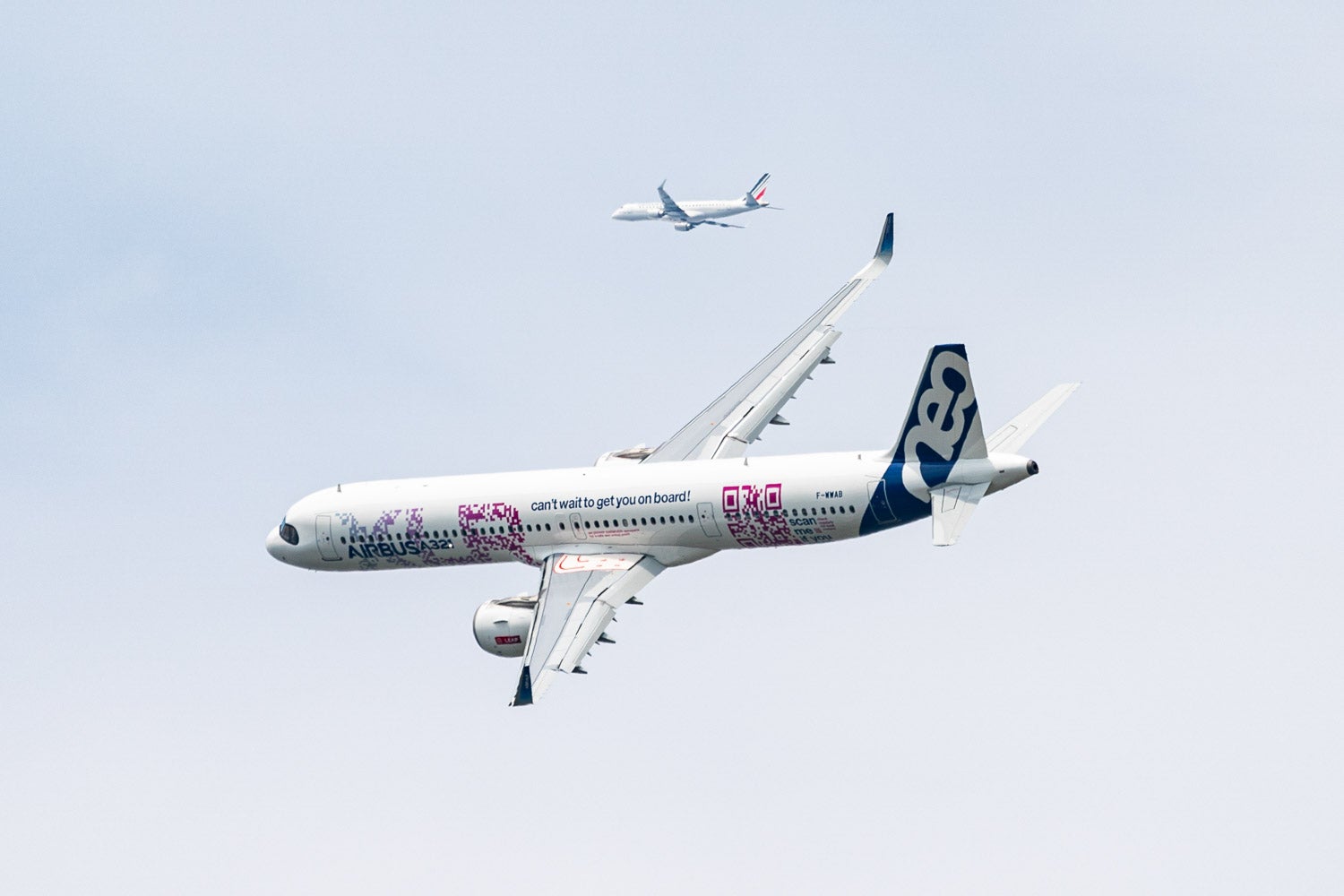 An Airbus A321 XLR flies at the 2023 Paris Air Show.