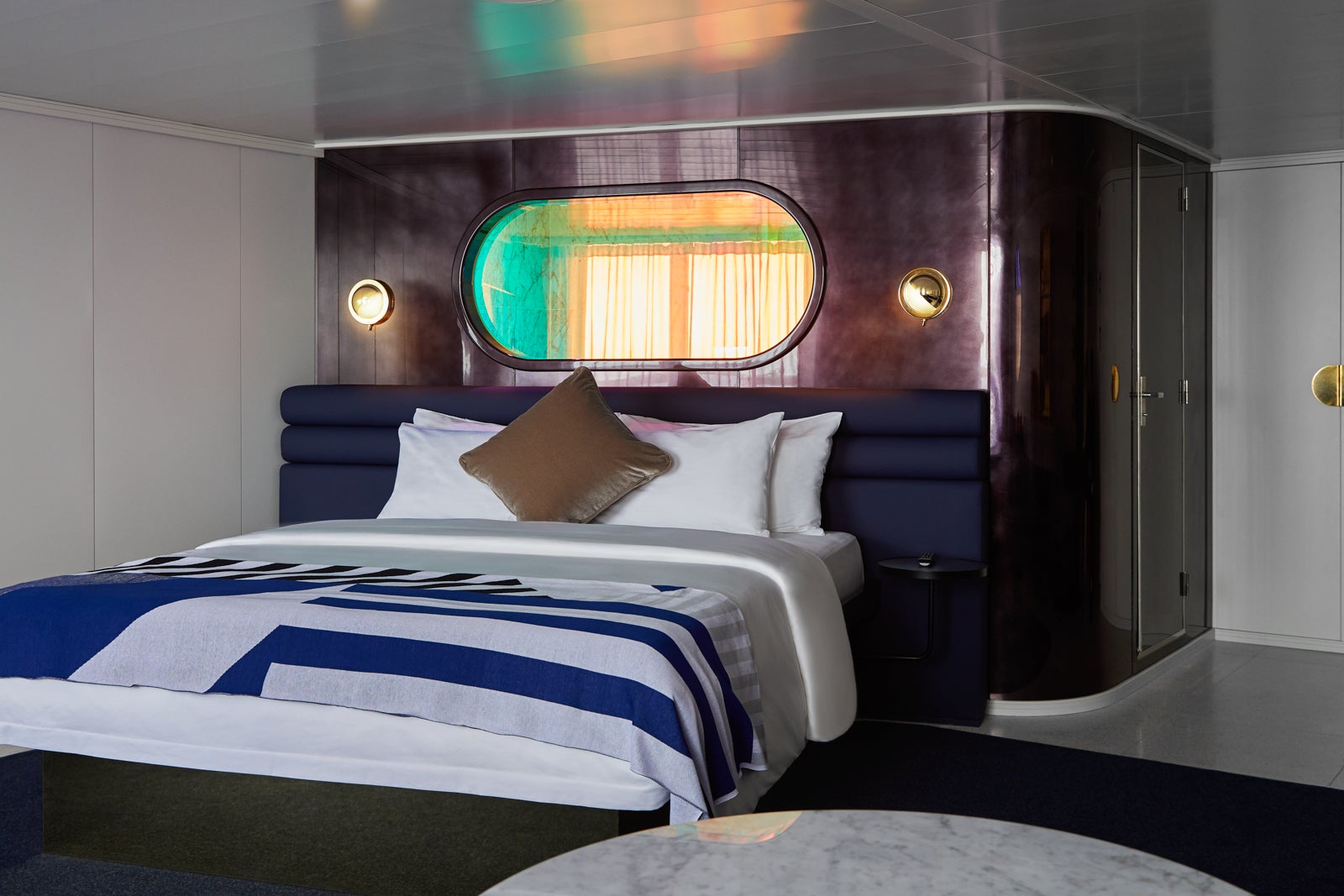 Virgin Voyages' suite with peekaboo shower