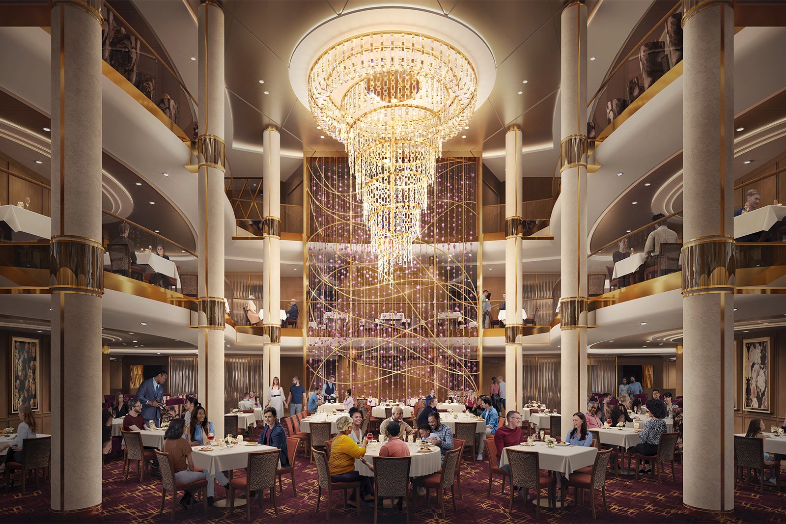 Artist's rendering of the main dining room on Icon of the Seas.