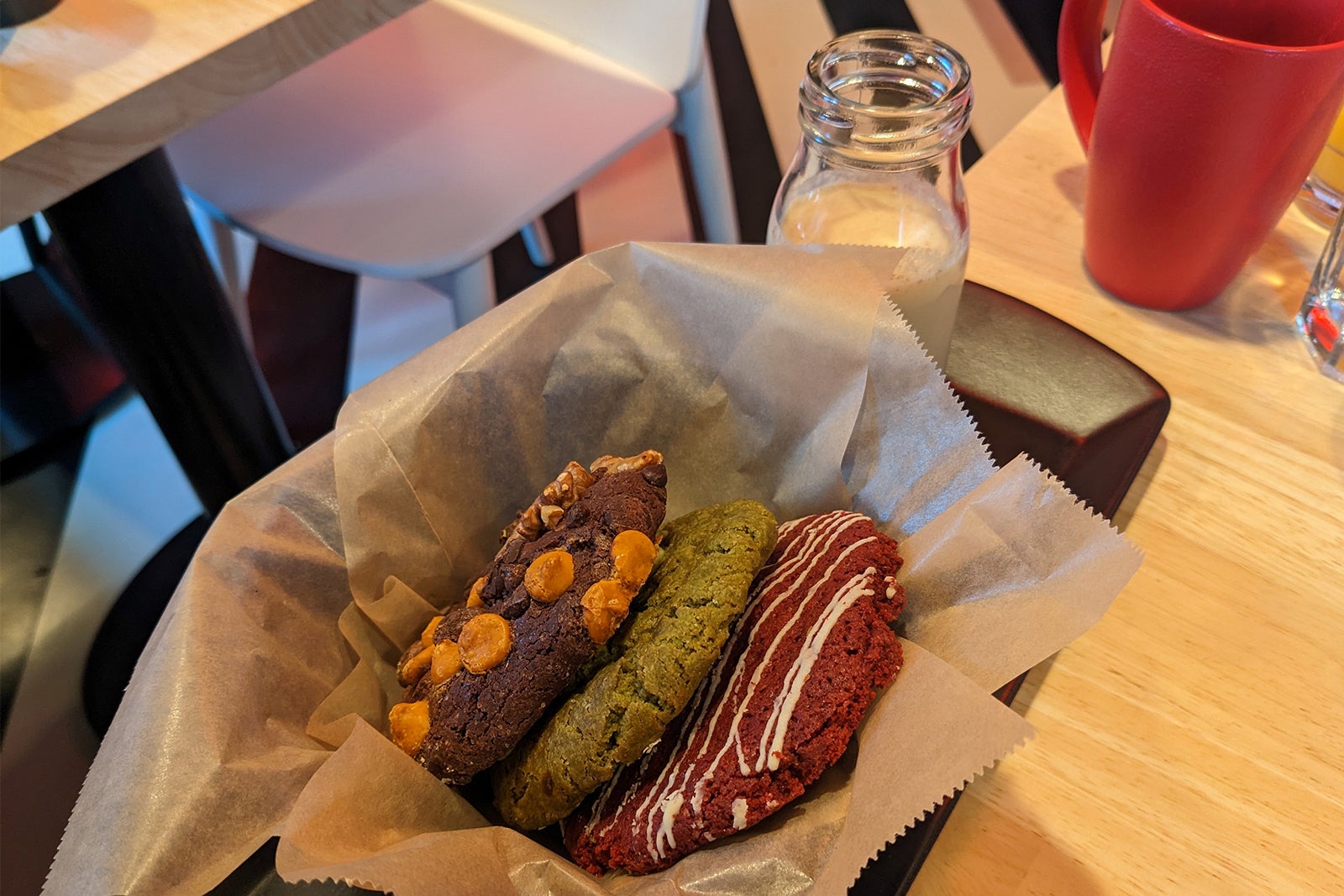 Cookies and milk at cruise ship restaurant