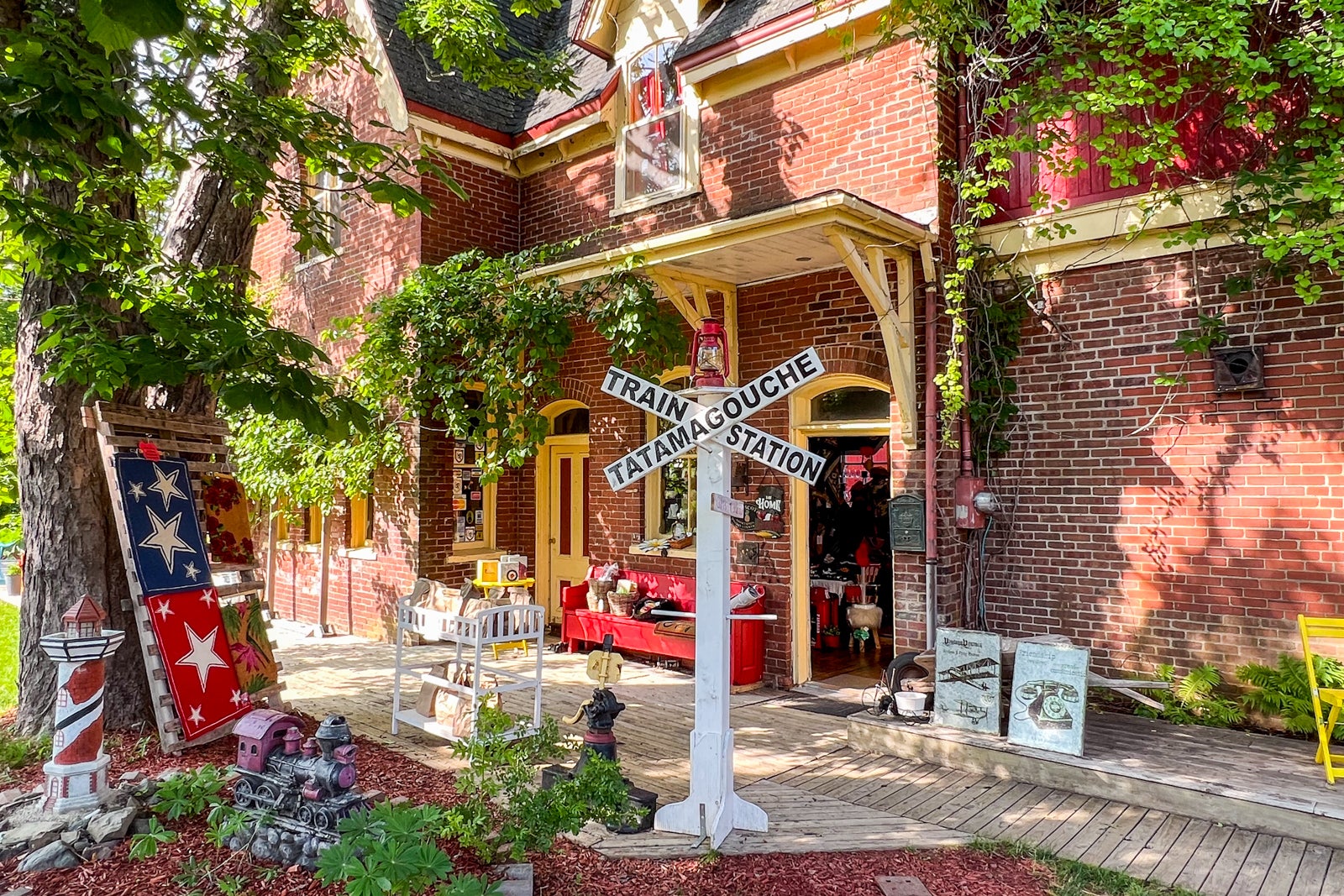 The exterior of the main building at the Train Station Inn in Tatamagouche, Nova Scotia