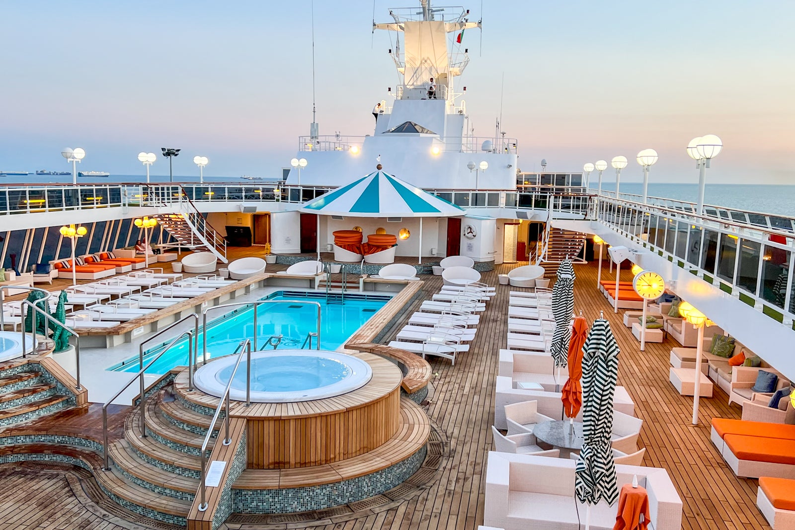 Crystal Serenity's cruise ship pool deck.