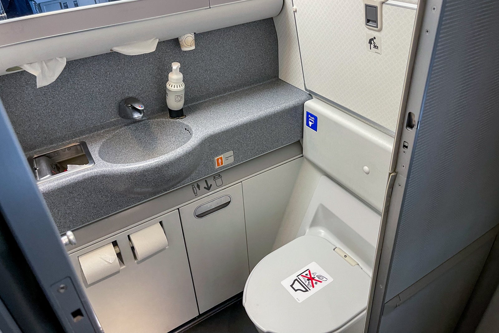 American Airlines economy-class bathroom