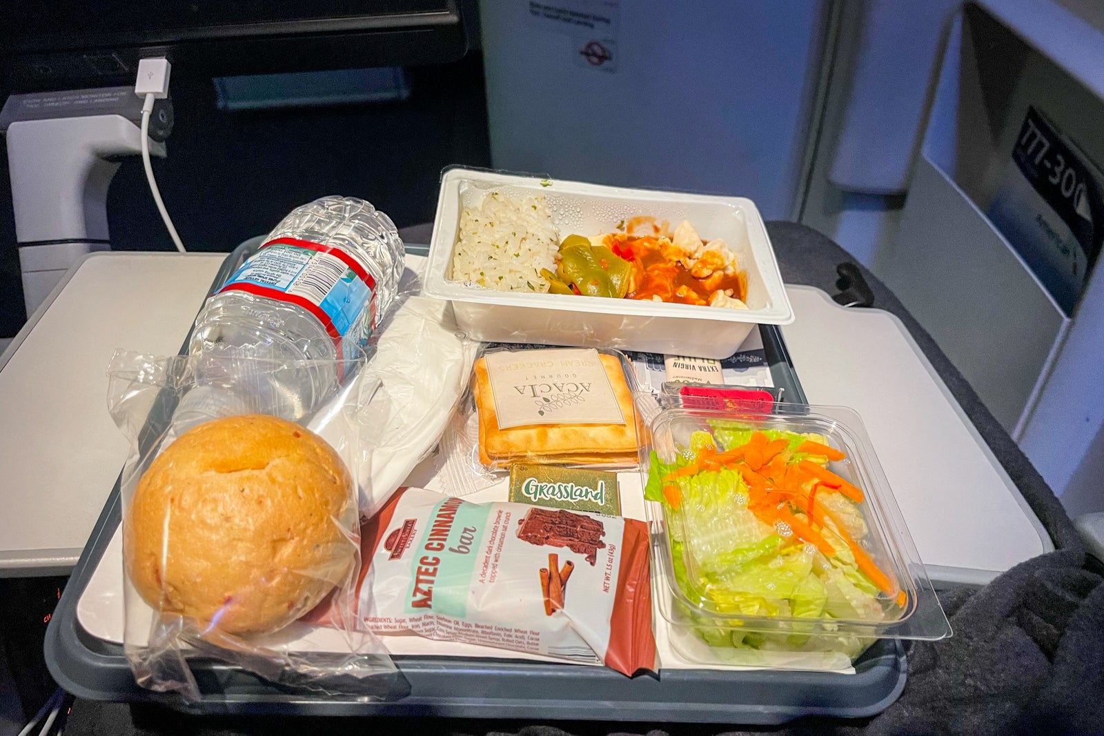 American Airlines economy-class dinner