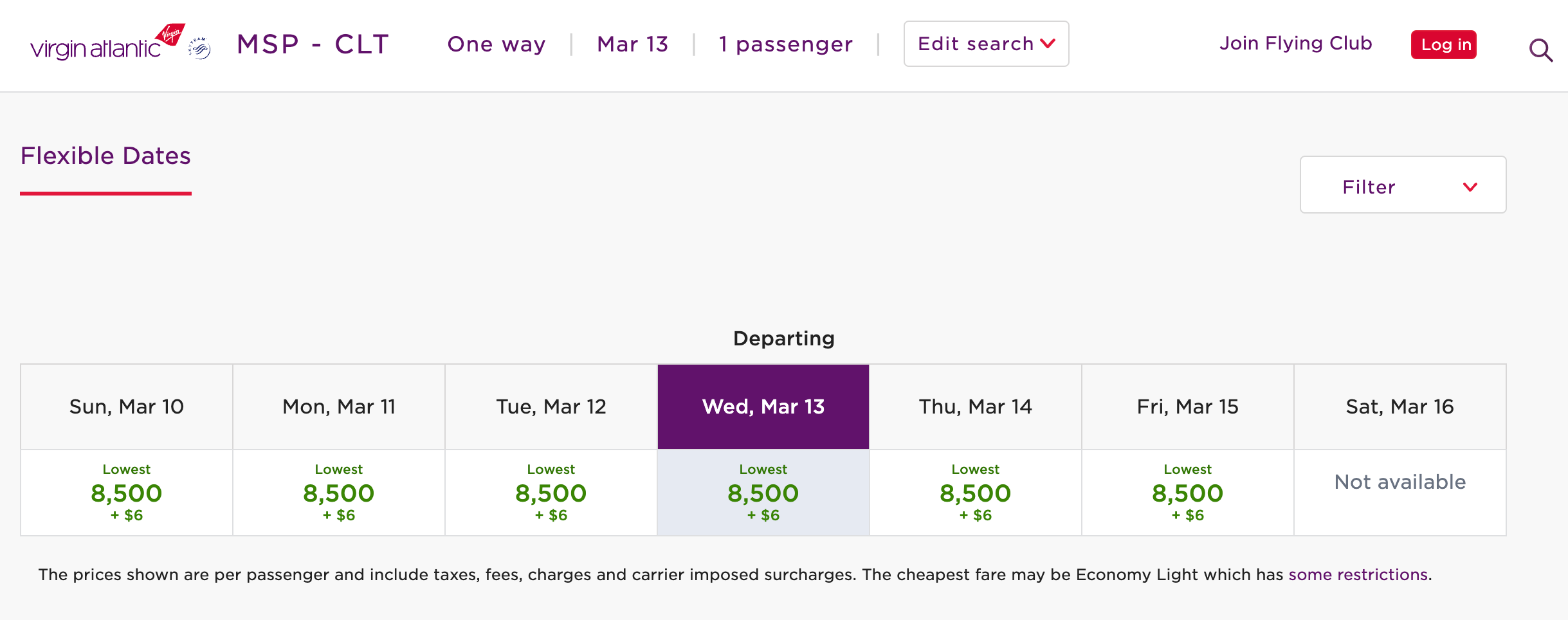 Award space within a week from MSP to CLT