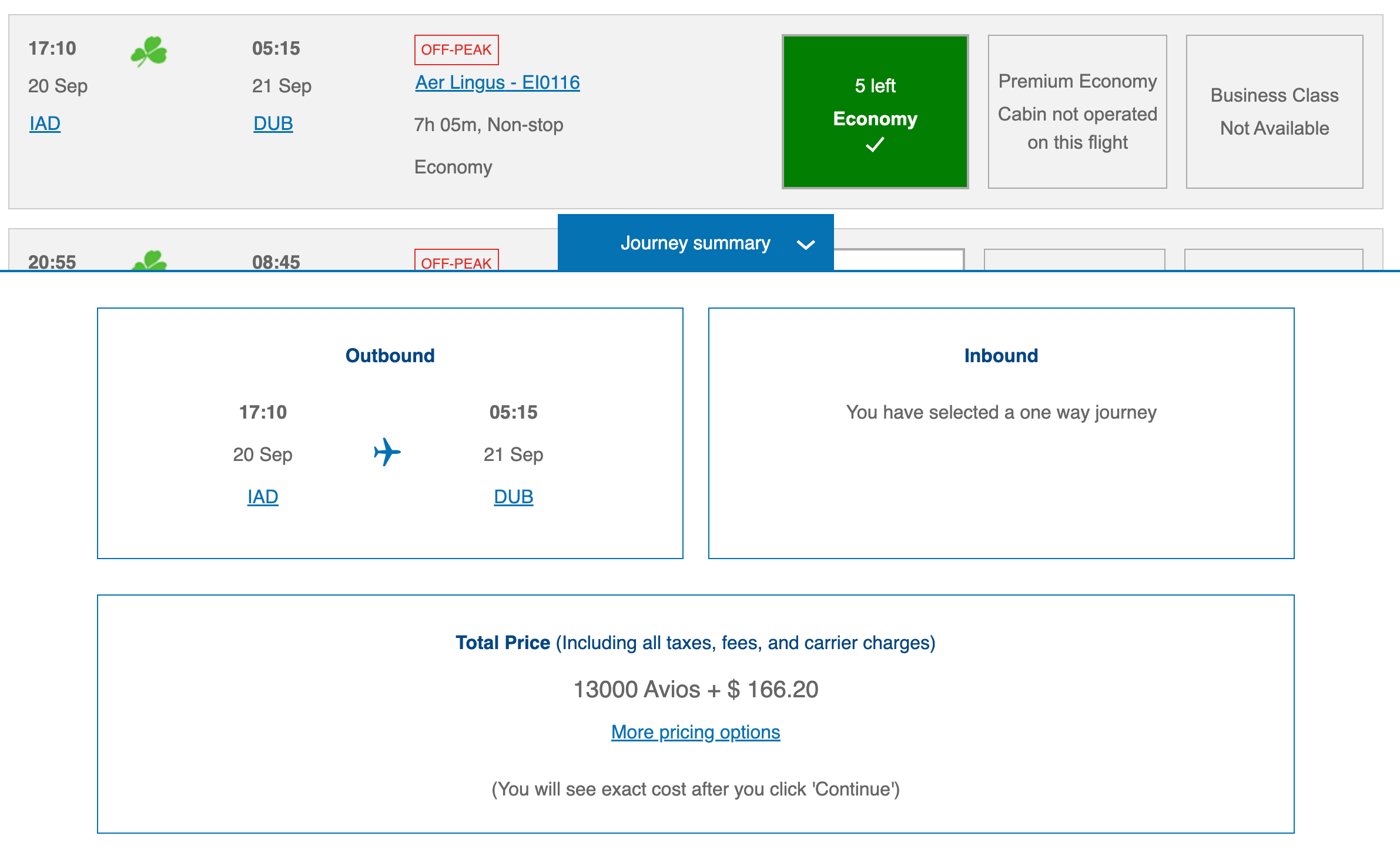 Booking an Aer Lingus flight with BA Avios