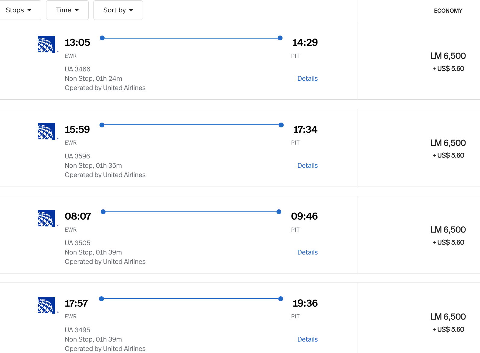 LifeMiles flight from EWR-PIT