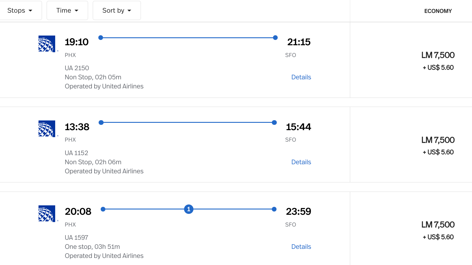 LifeMiles flight from PHX-SFO