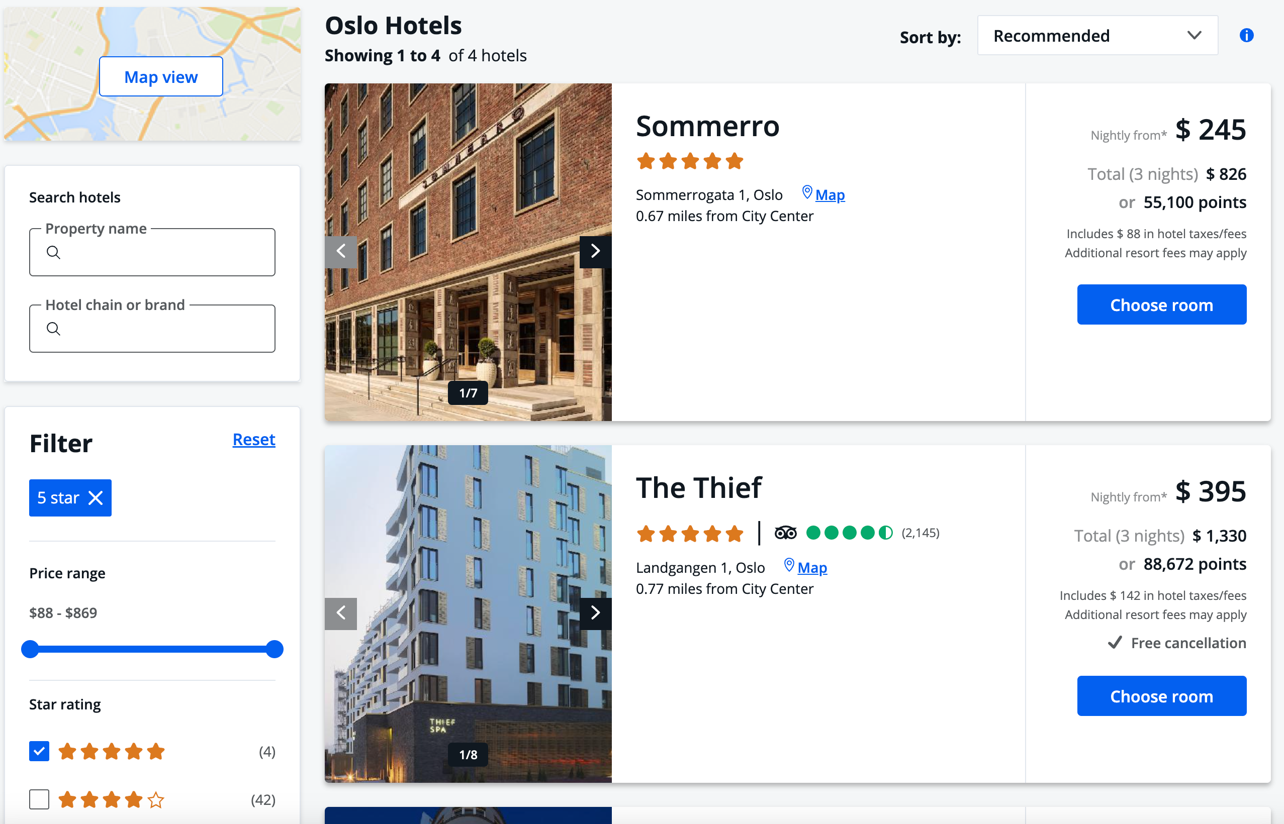 Oslo hotels Chase portal