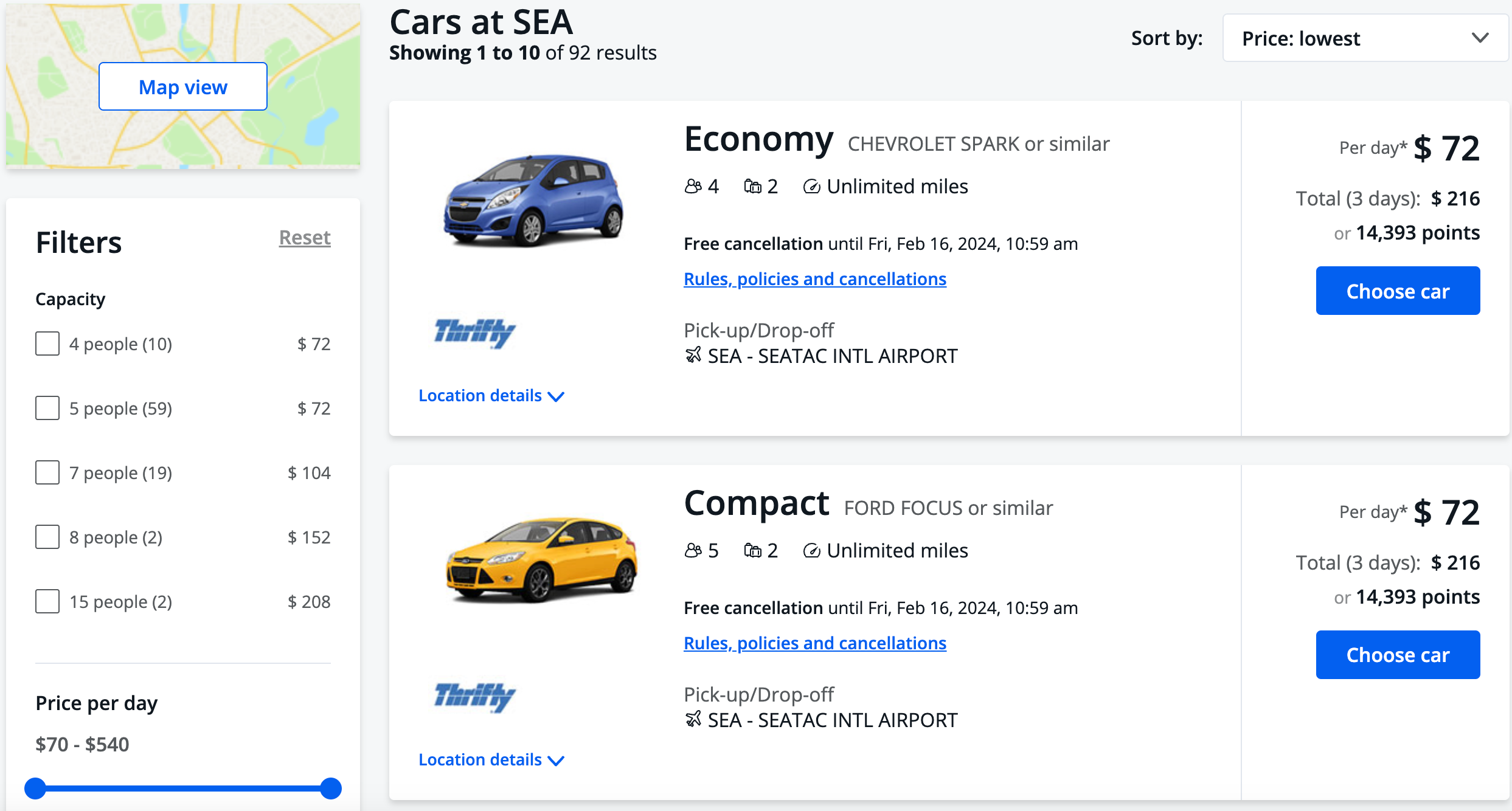 Renting a car at SEA using Chase