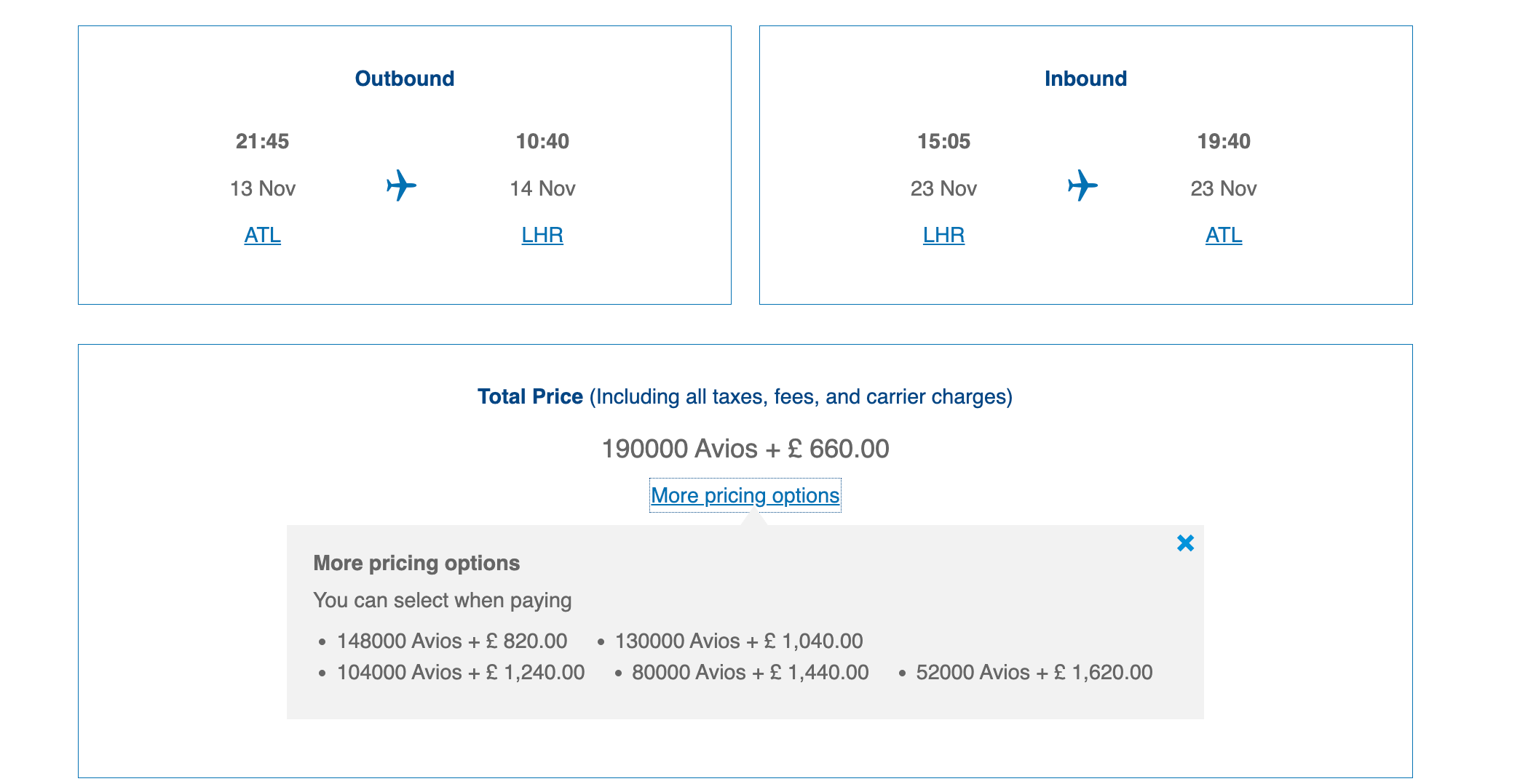 British Airways award redemptions 