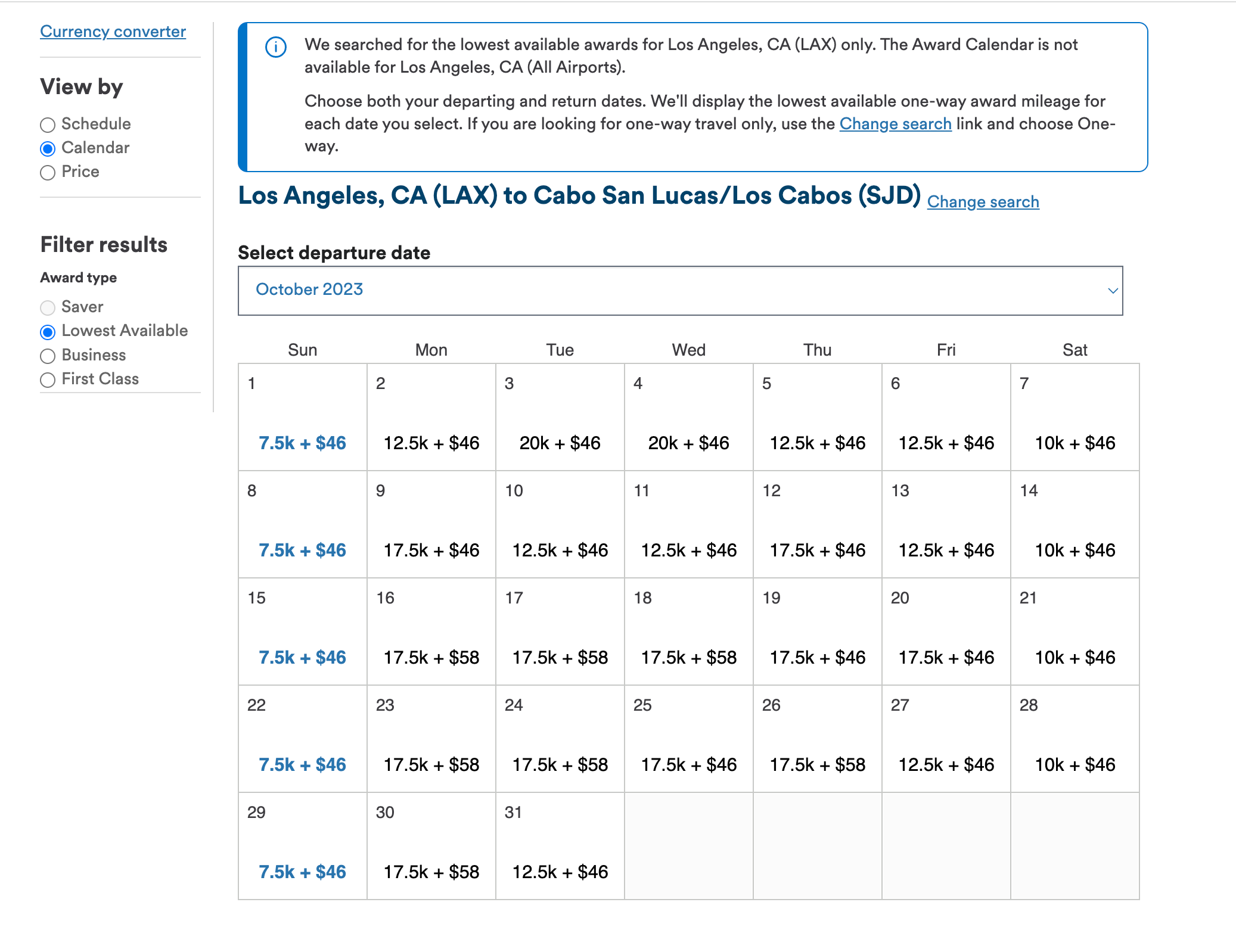 fare calendar