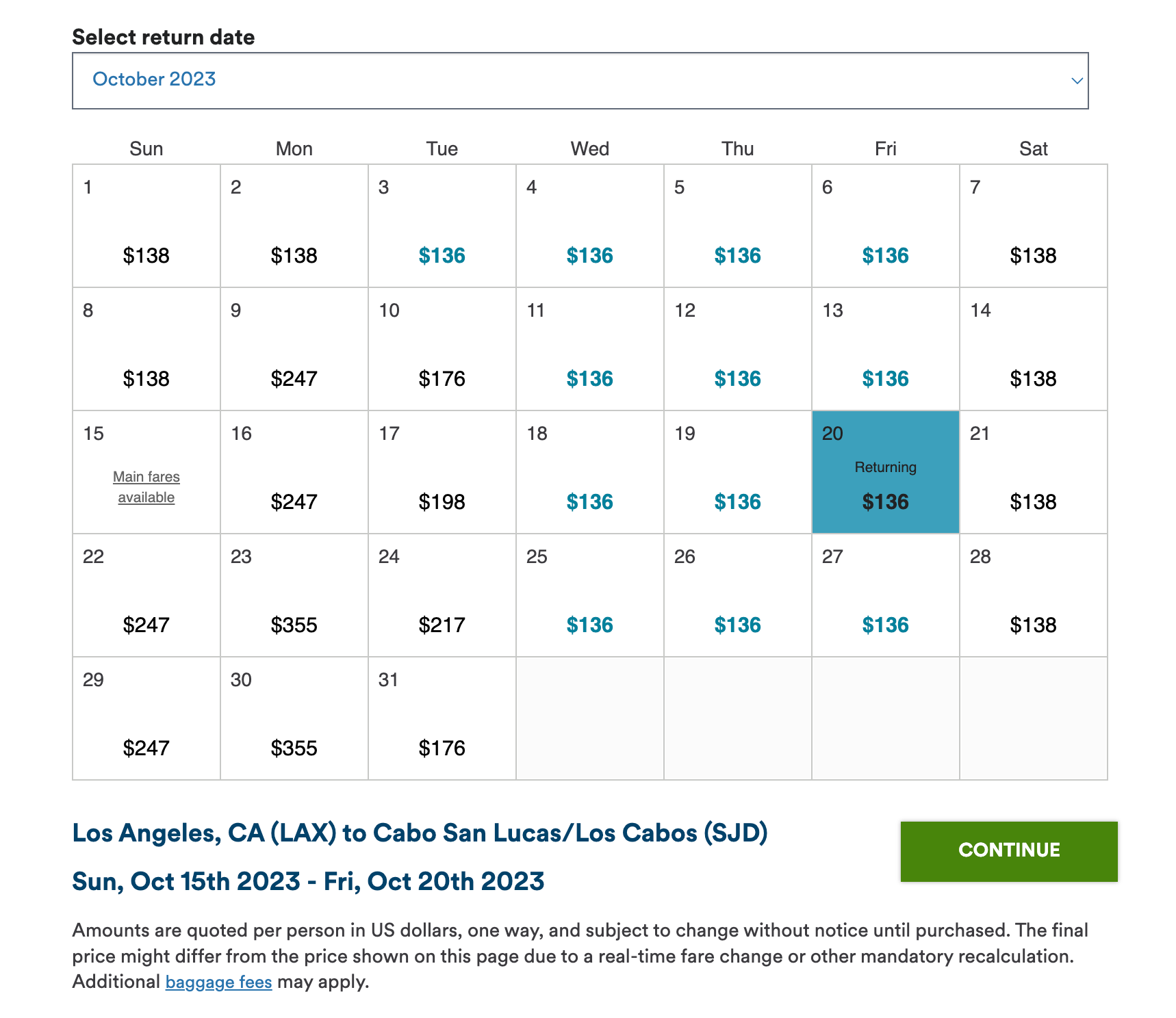 screenshot of flights