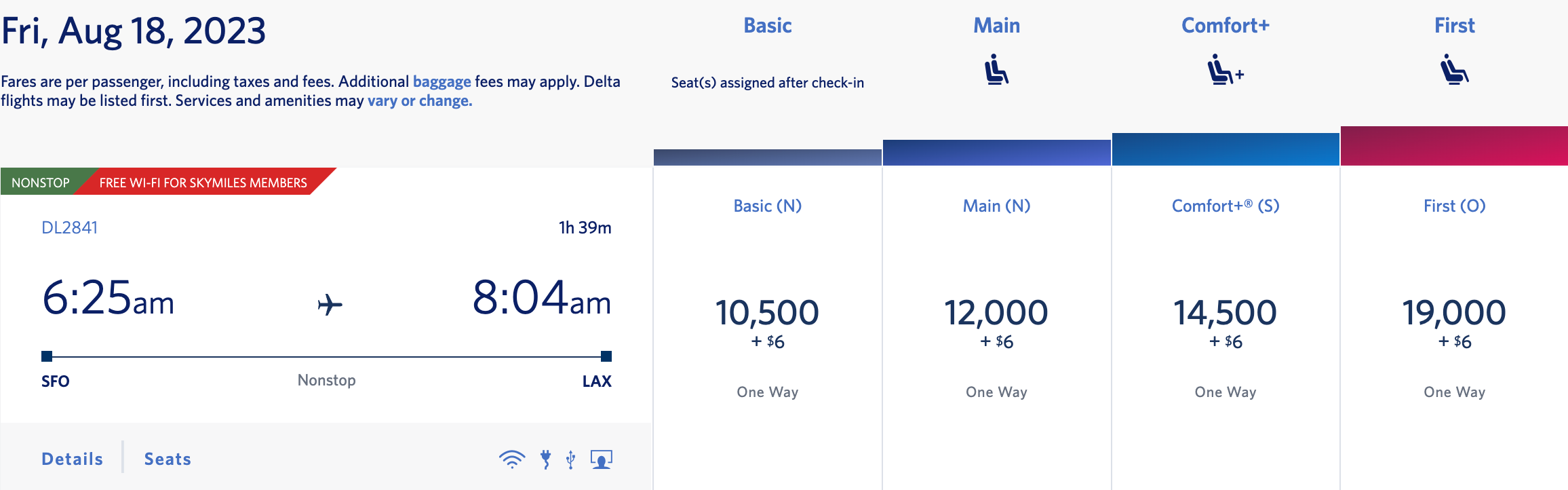 SkyMiles SFO to LAX